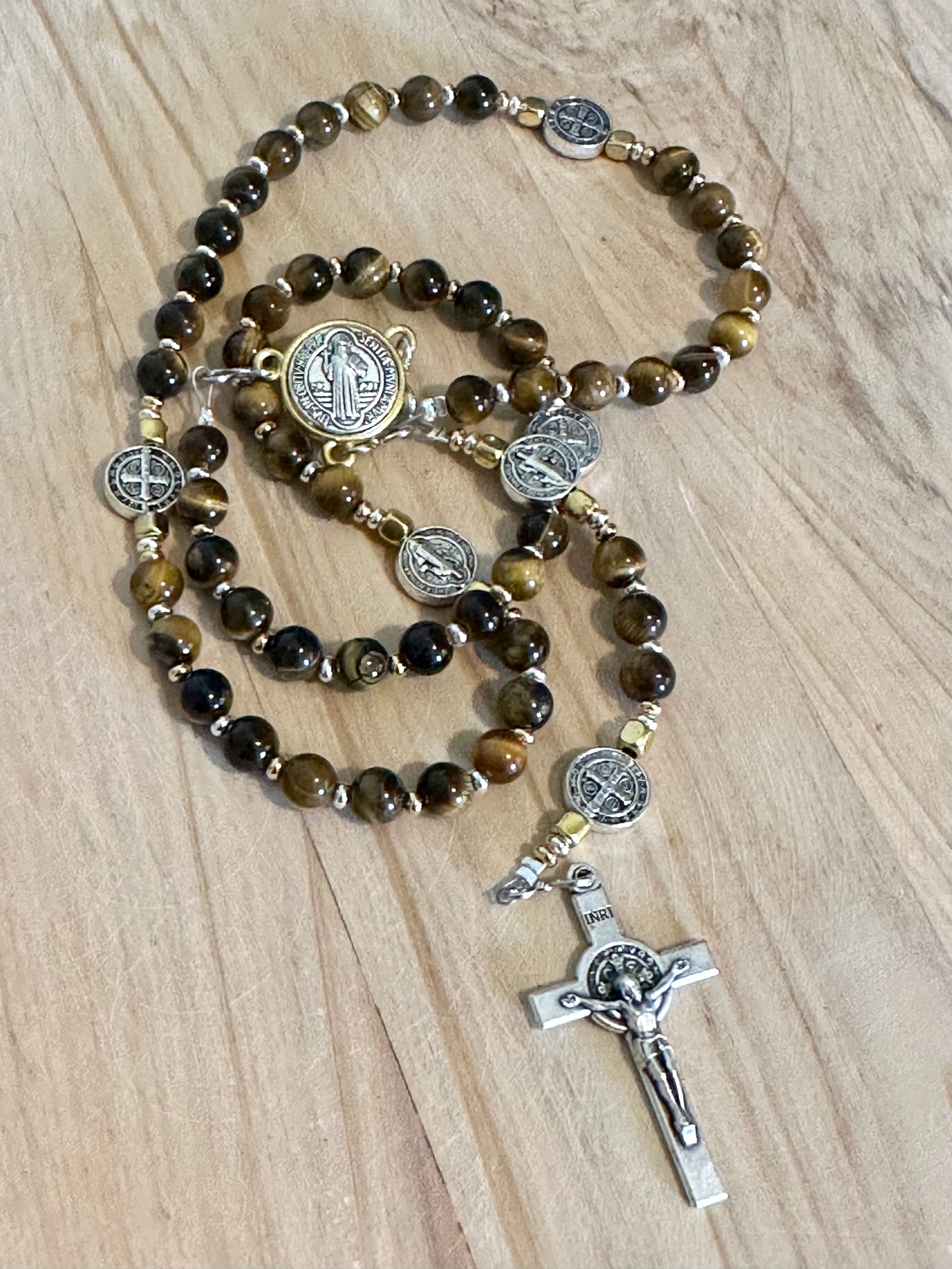 St. Benedict Tigers Eye Rosary Collection