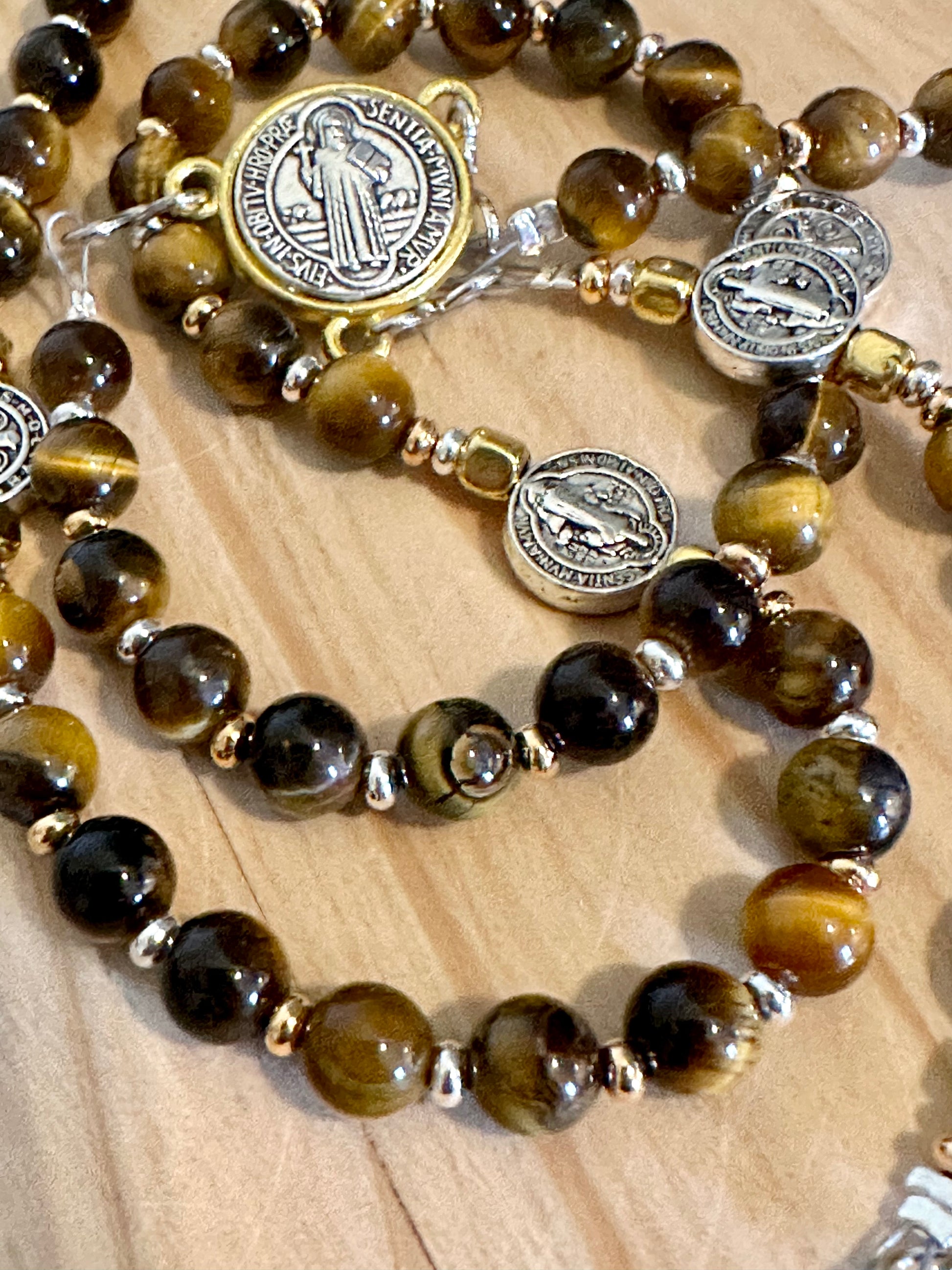St. Benedict Tigers Eye Rosary Collection