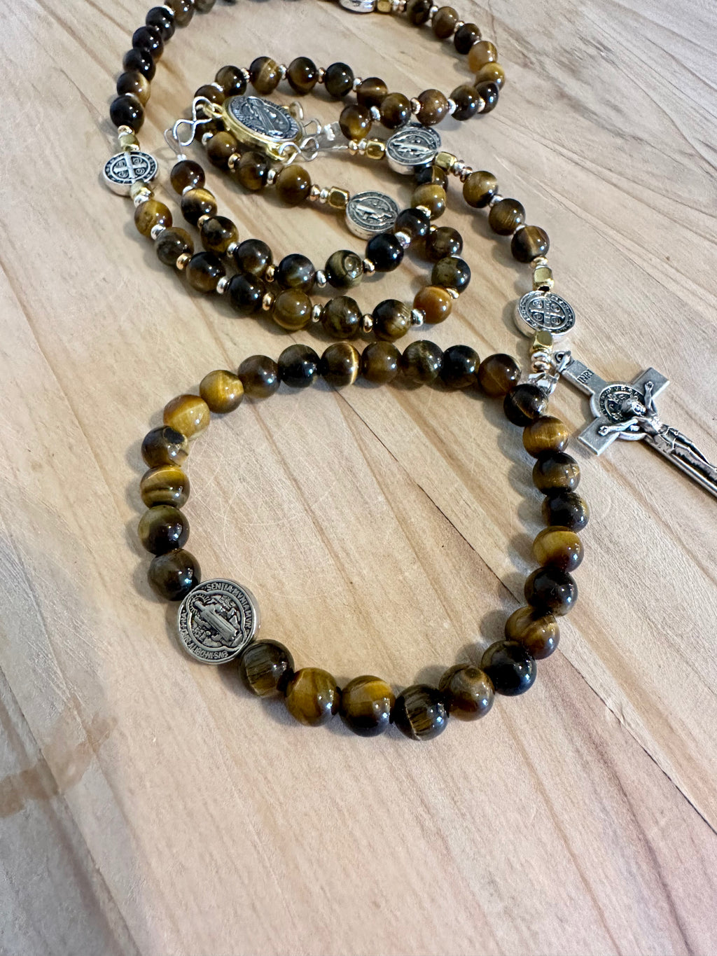 St. Benedict Tigers Eye Rosary Collection