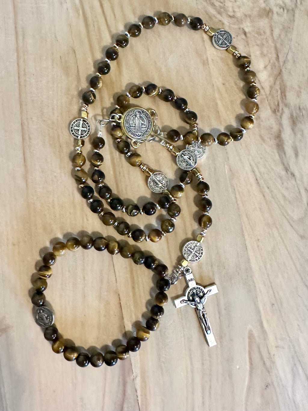 St. Benedict Tigers Eye Rosary Collection
