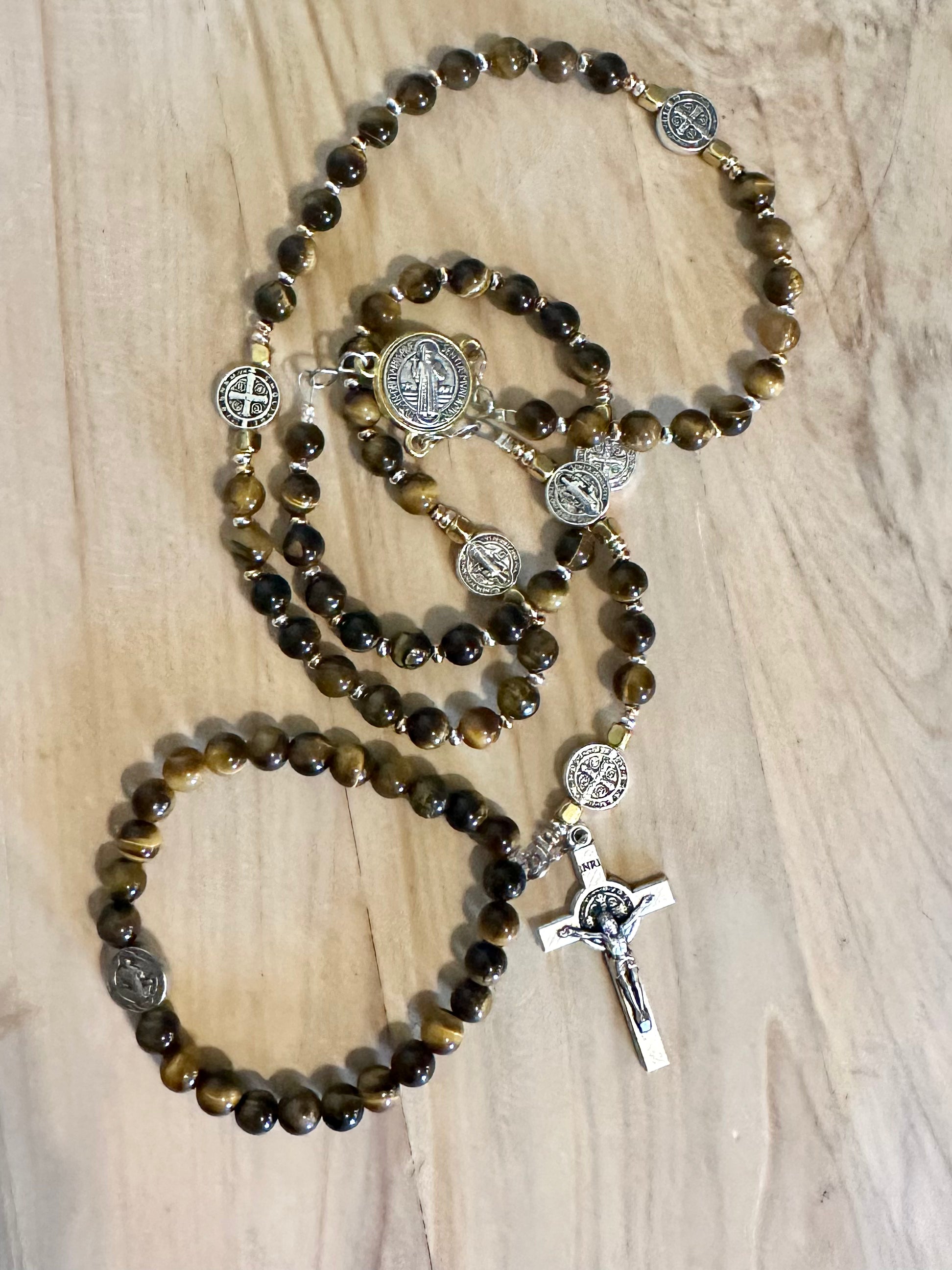 St. Benedict Tigers Eye Rosary Collection