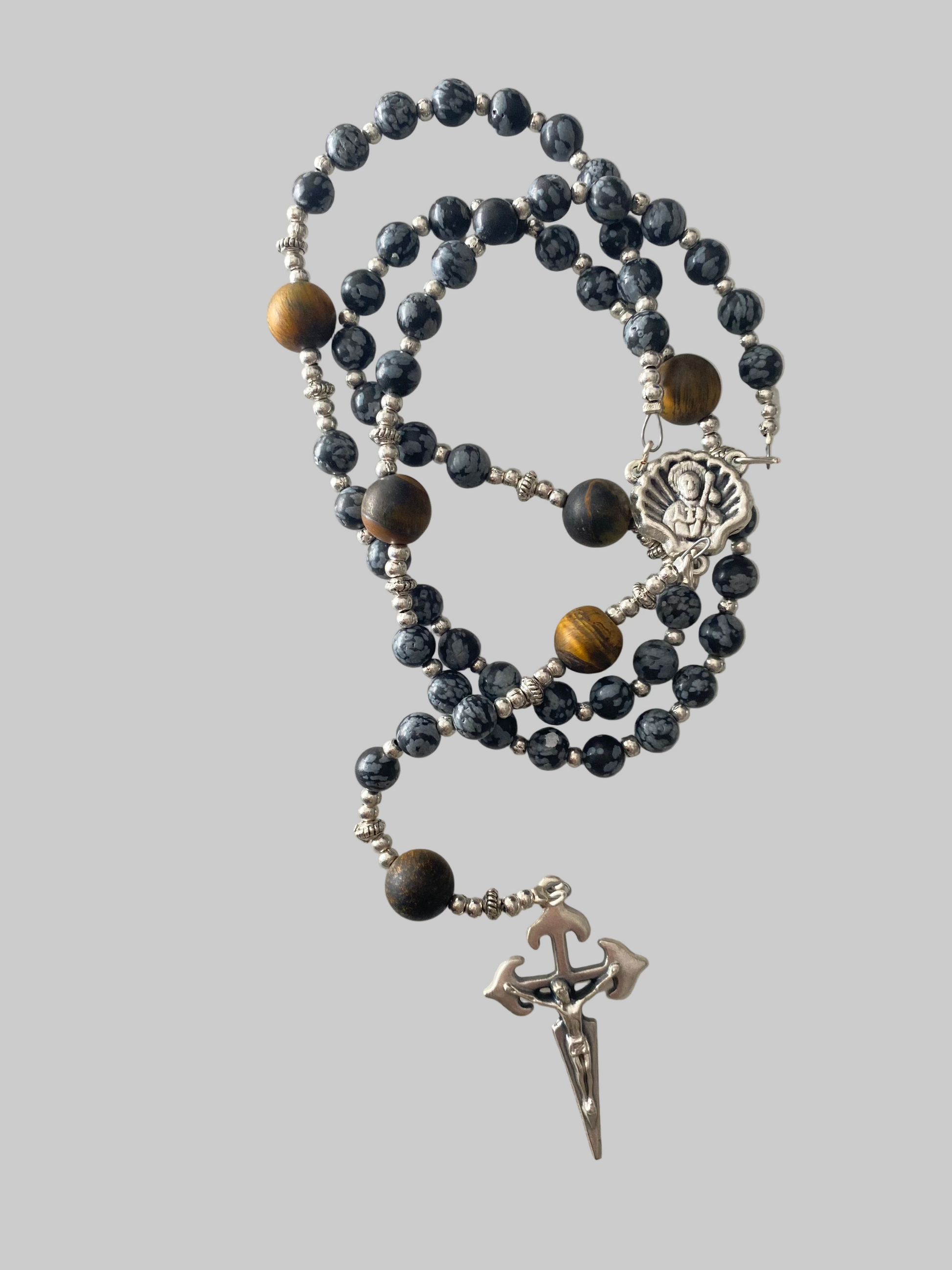 St. James Snowflake Jasper and Tigers Eye Rosary