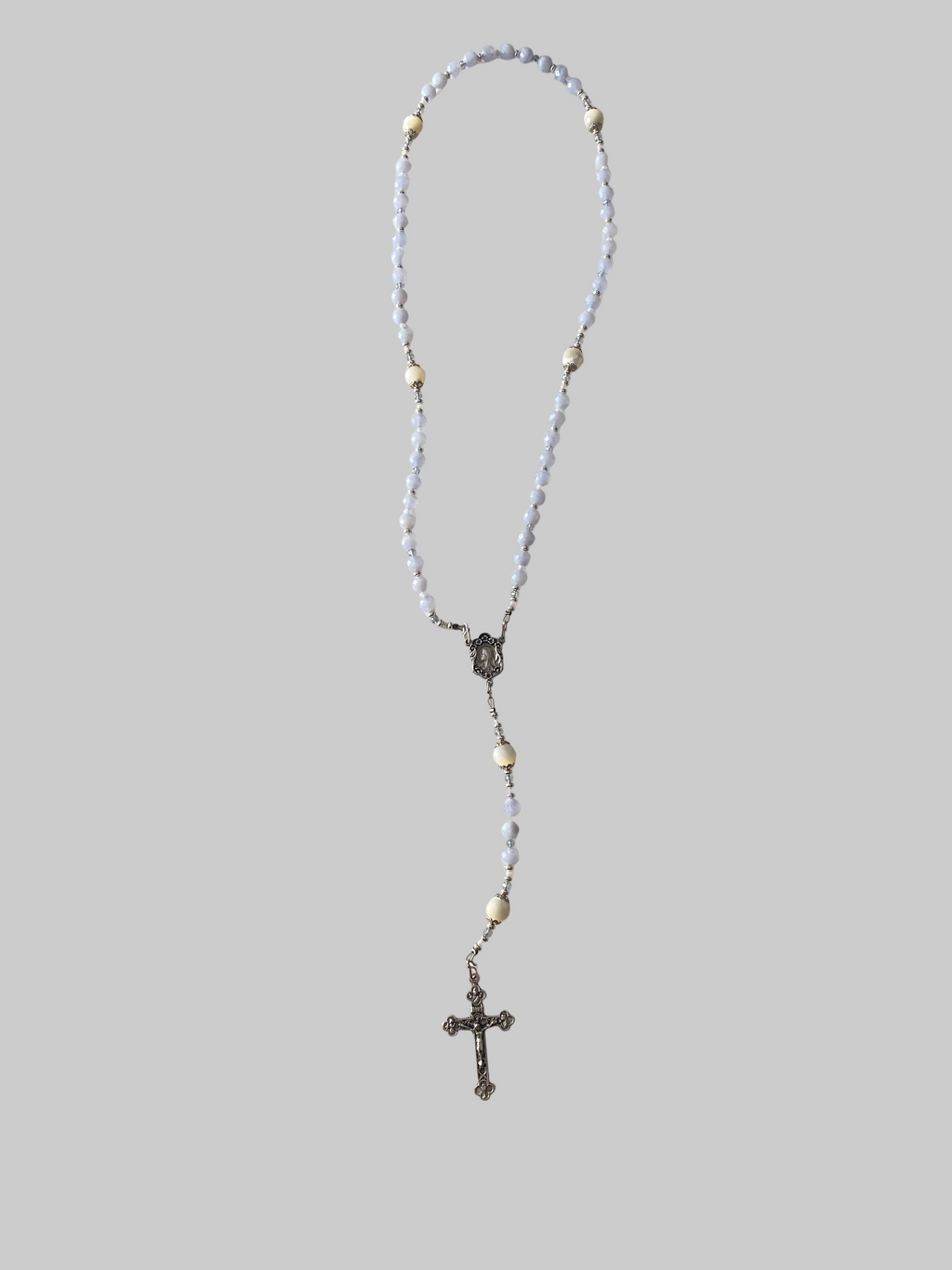 Blue Angel Lace Agate and Mother of Pearl Rosary