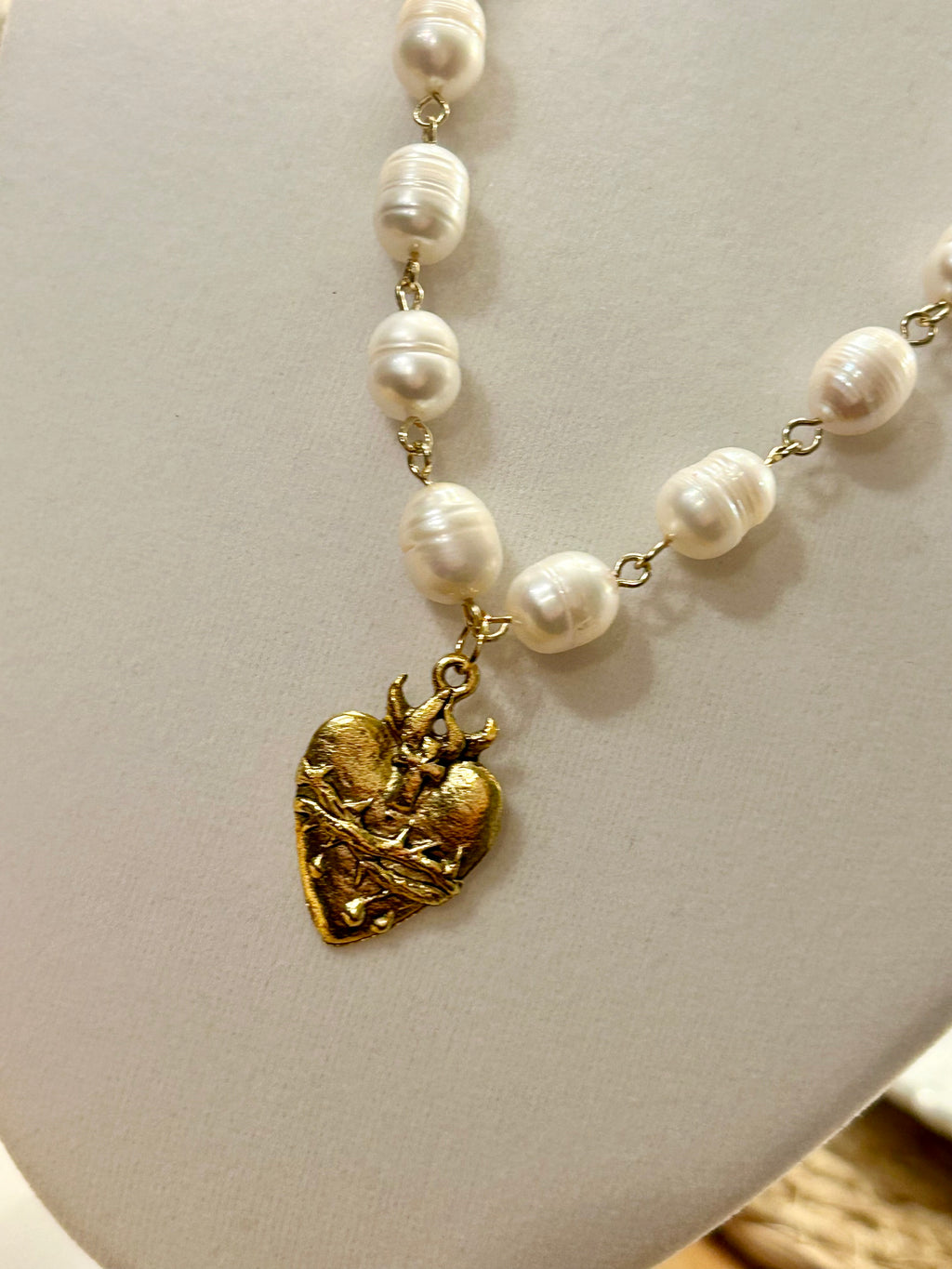 Sacred Heart of Jesus Freshwater Pearl Necklace