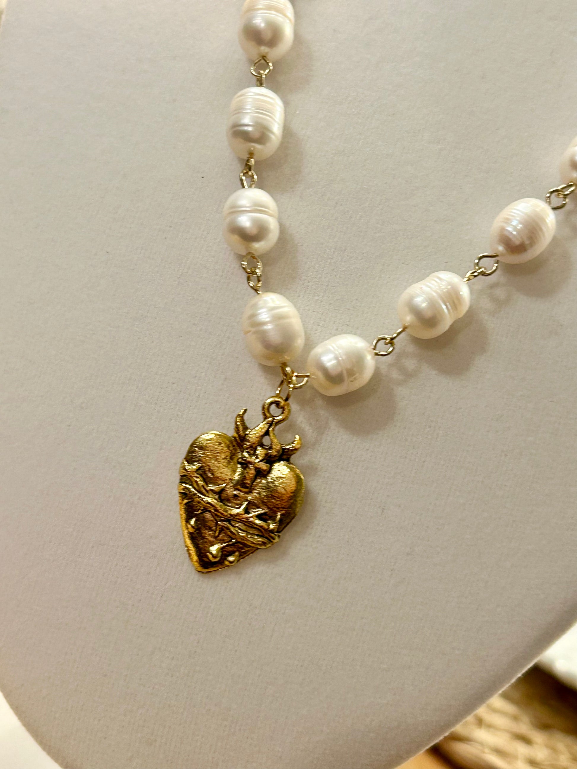 Sacred Heart of Jesus Freshwater Pearl Necklace