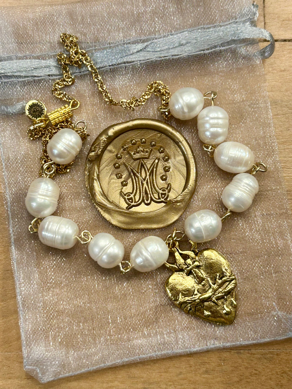 Sacred Heart of Jesus Freshwater Pearl Necklace