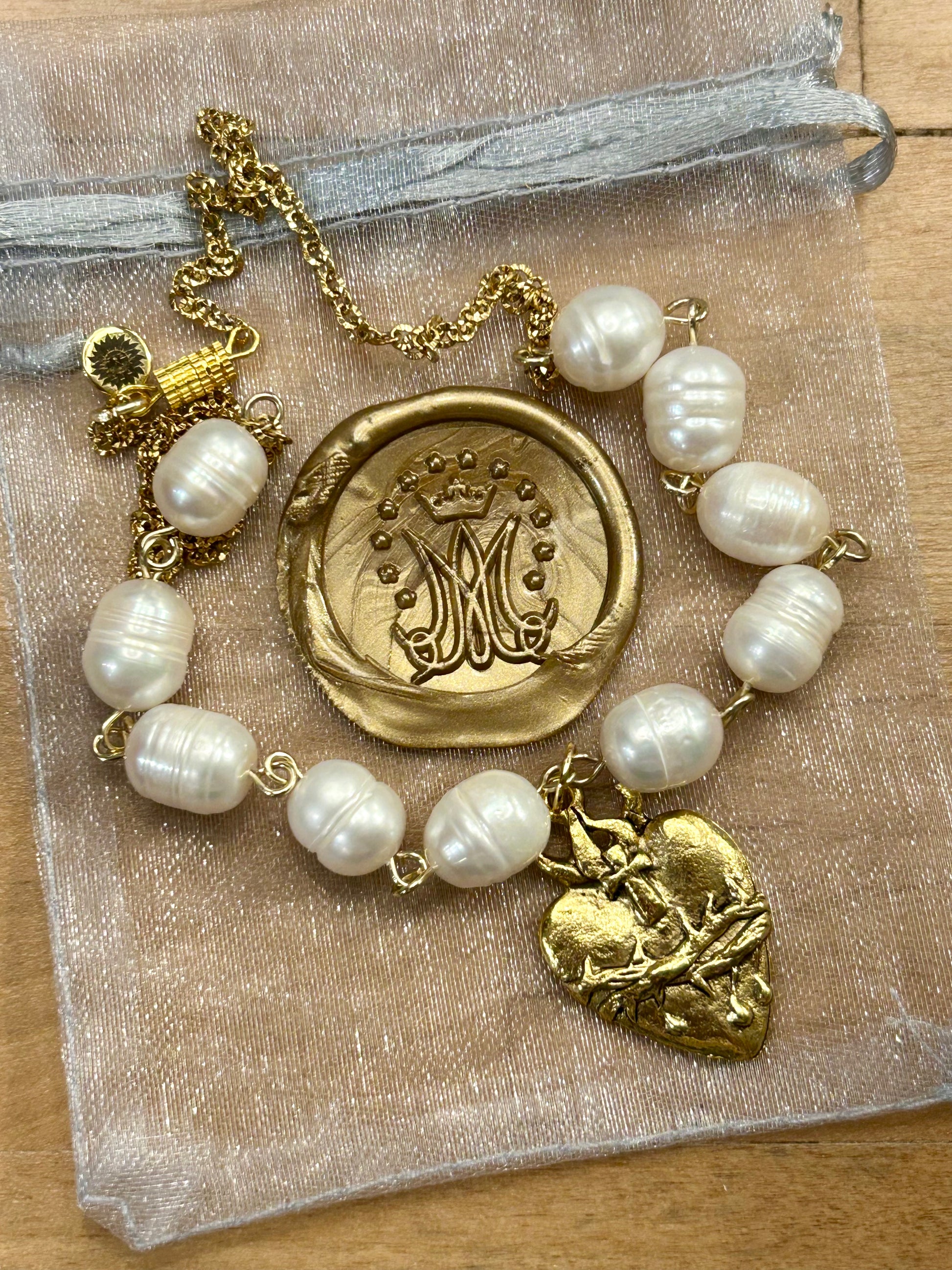 Sacred Heart of Jesus Freshwater Pearl Necklace