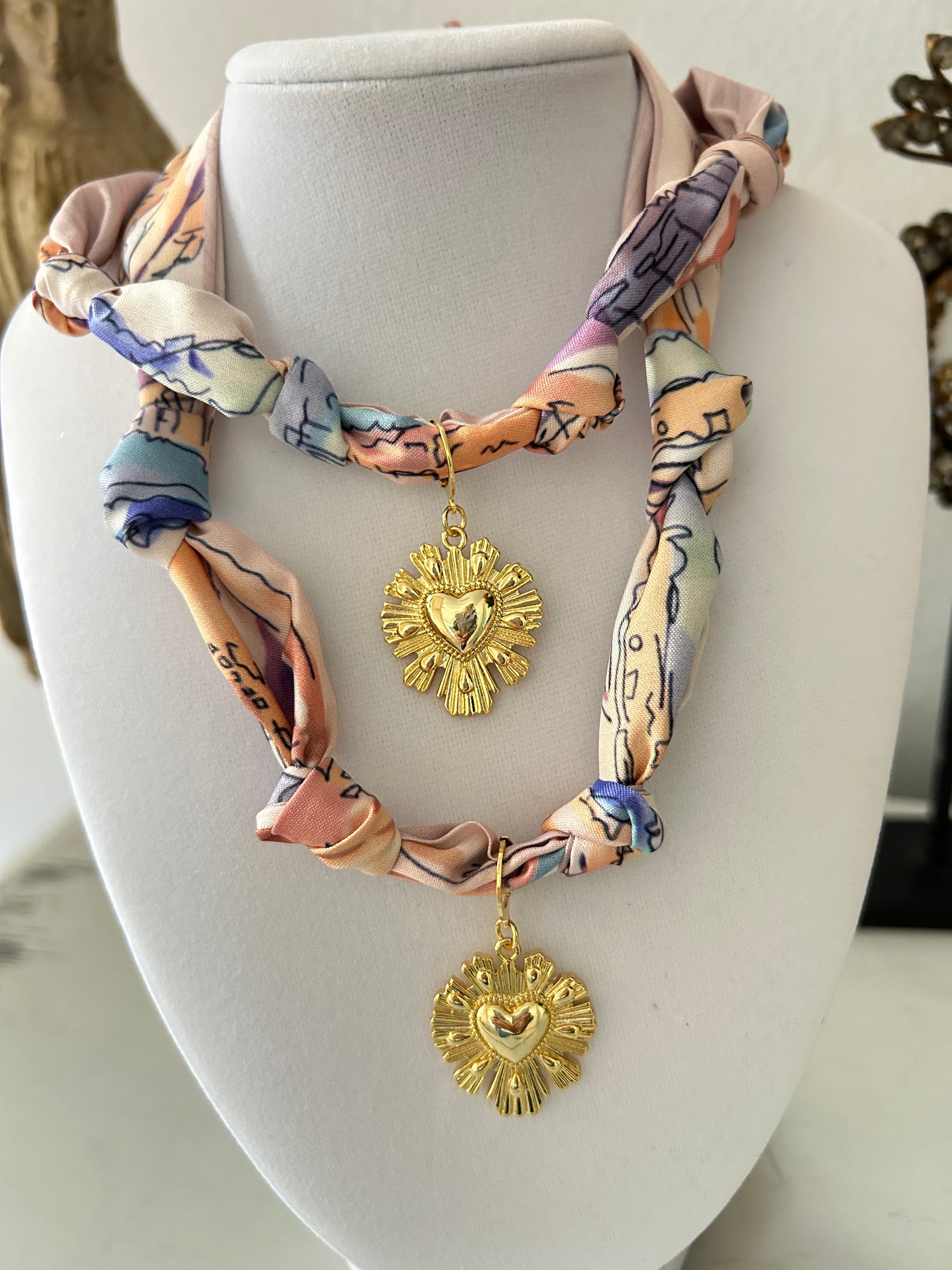 Gold Sacred Heart Scarf Necklace -