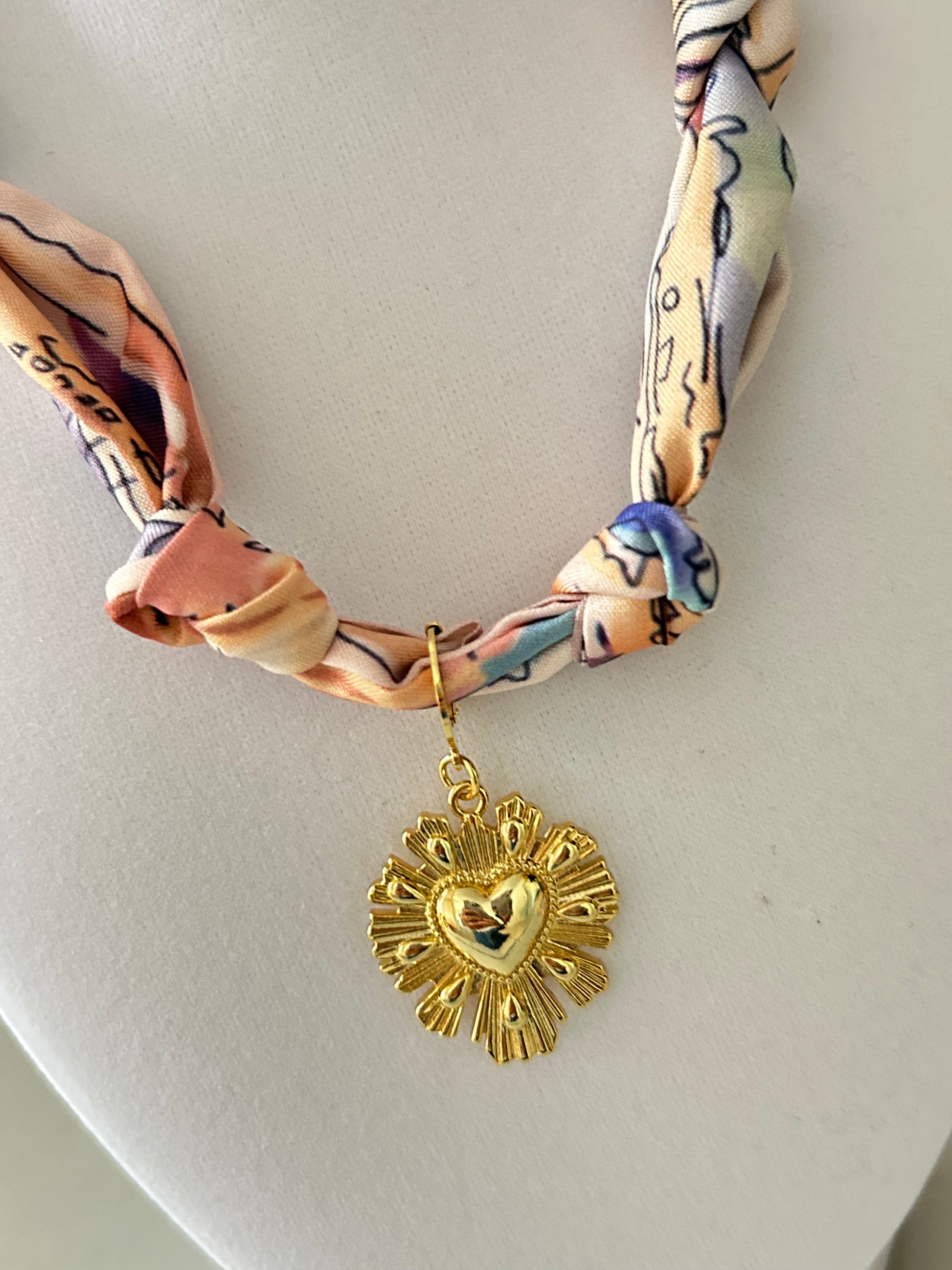 Gold Sacred Heart Scarf Necklace -