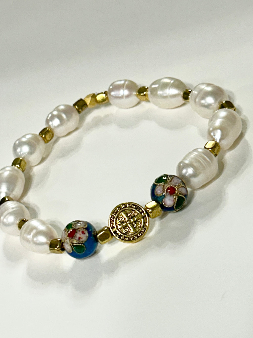 Blue Cloisonne St. Benedict Rosary Bracelet