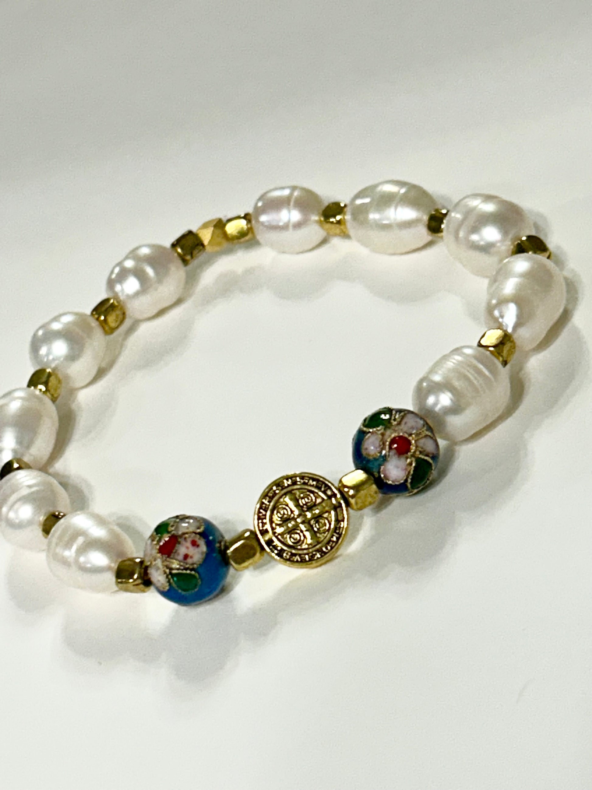 Blue Cloisonne St. Benedict Rosary Bracelet