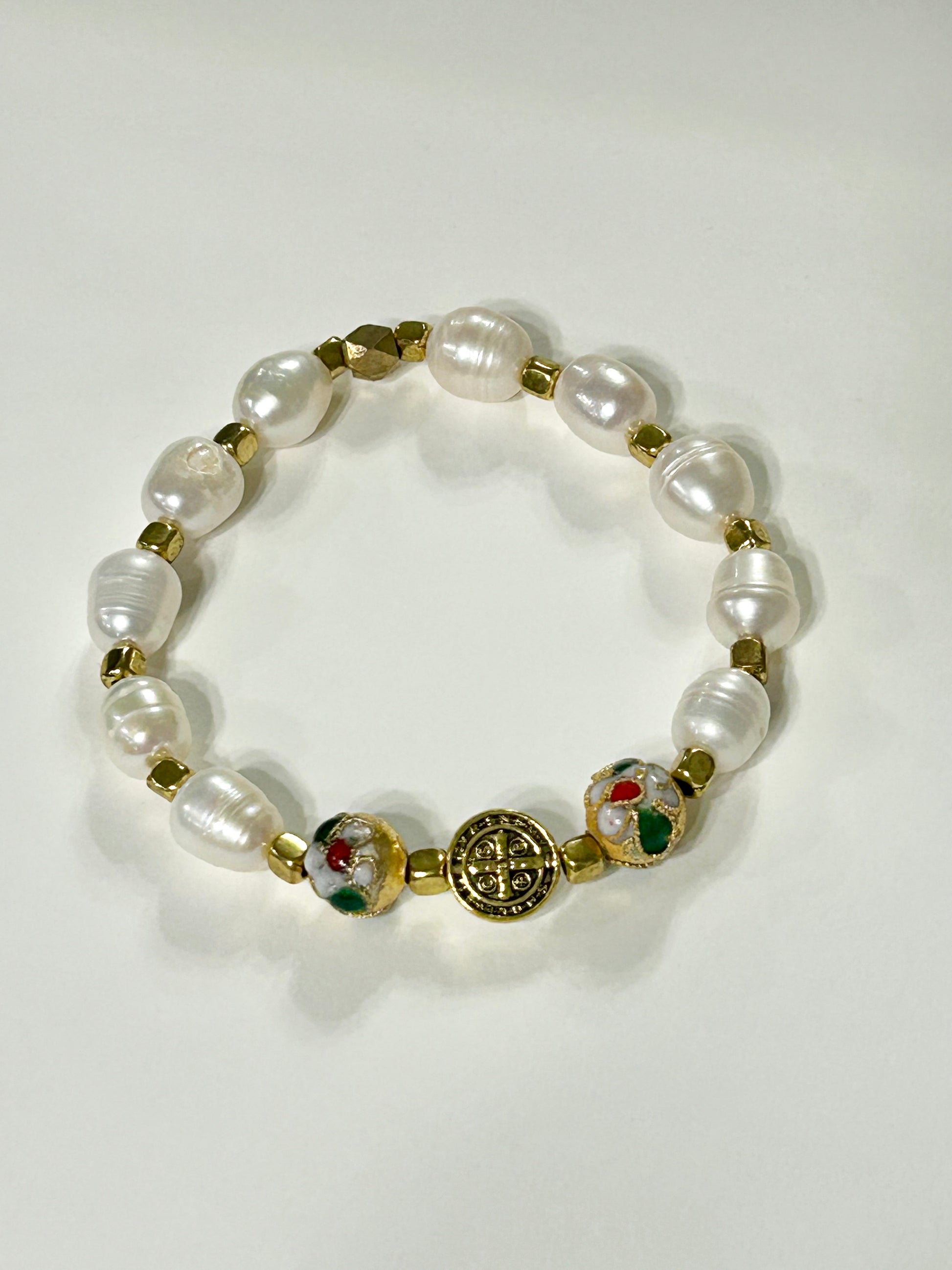 Gold Cloisonne St. Benedict Rosary Bracelet