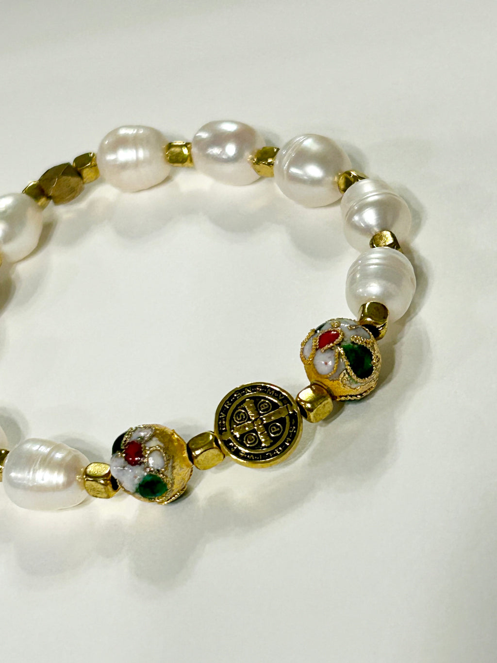 Gold Cloisonne St. Benedict Rosary Bracelet