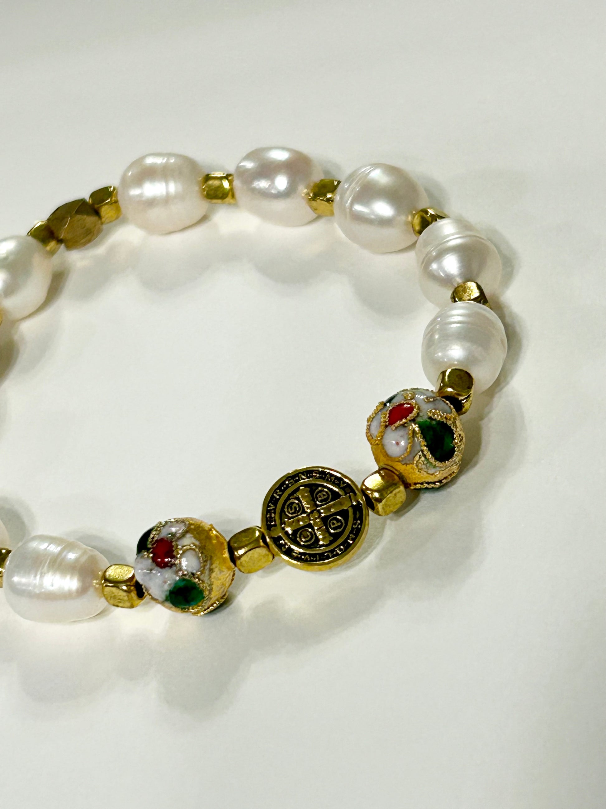Gold Cloisonne St. Benedict Rosary Bracelet