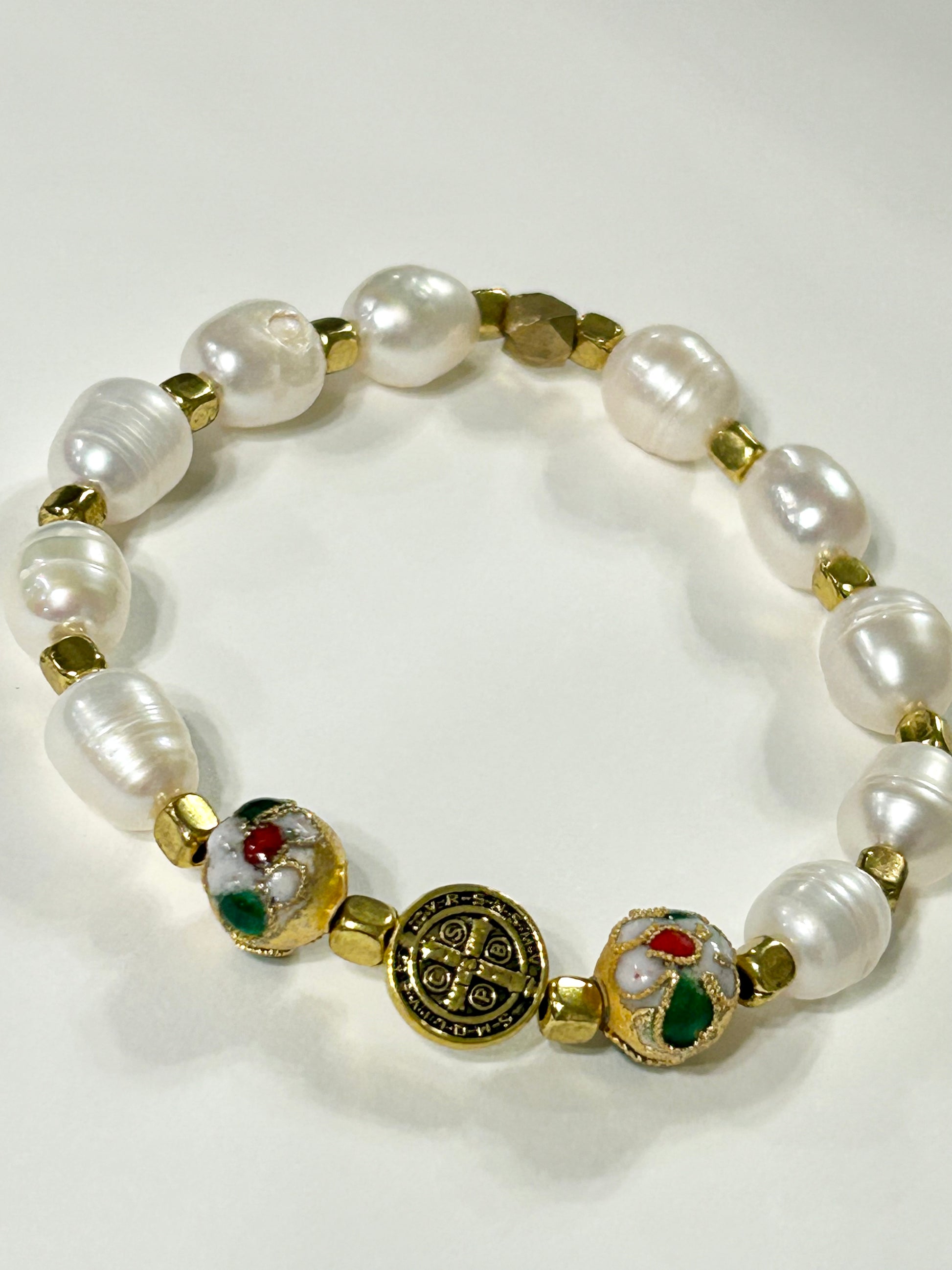 Gold Cloisonne St. Benedict Rosary Bracelet