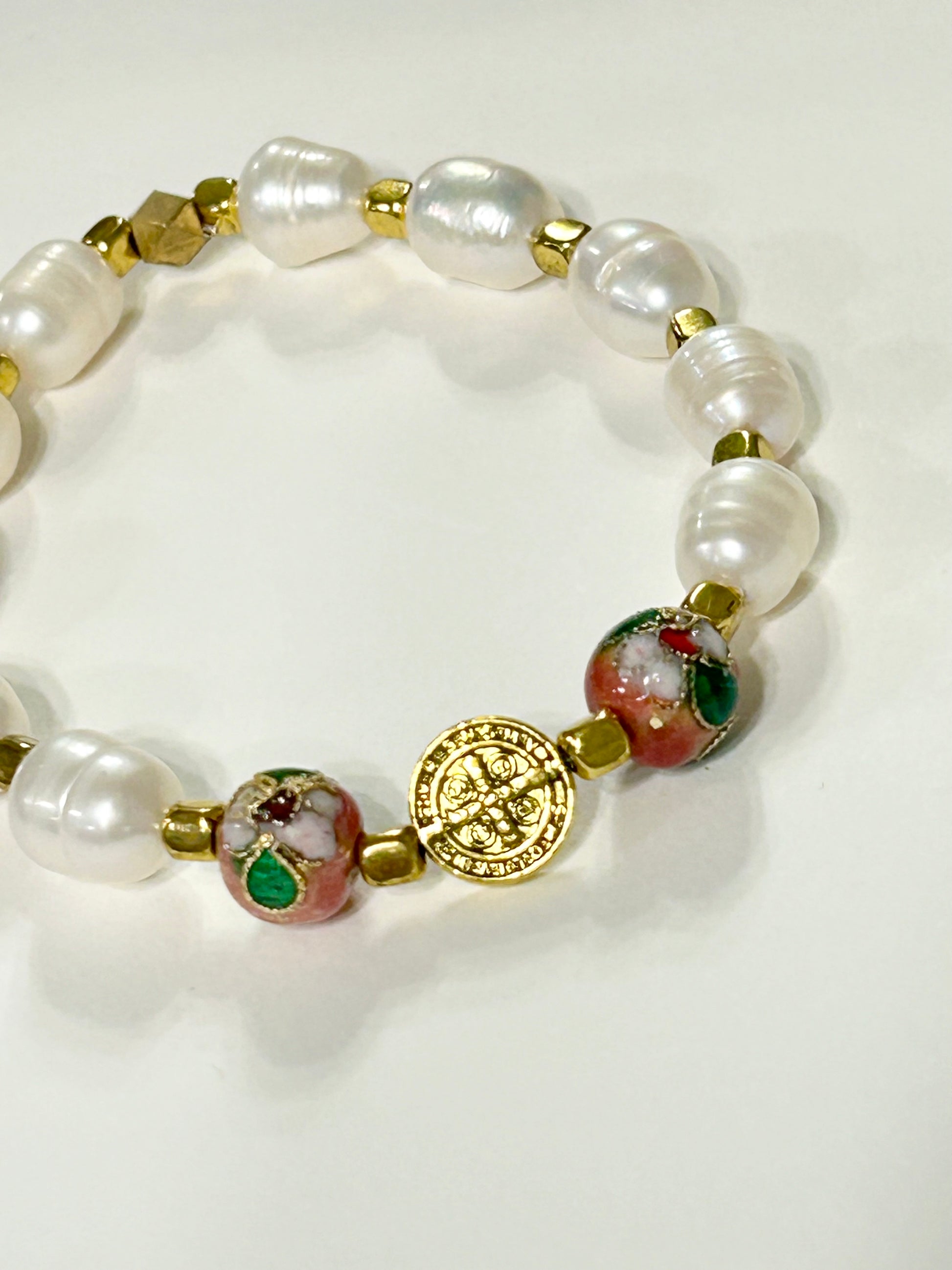Pink Cloisonne St. Benedict Rosary Bracelet