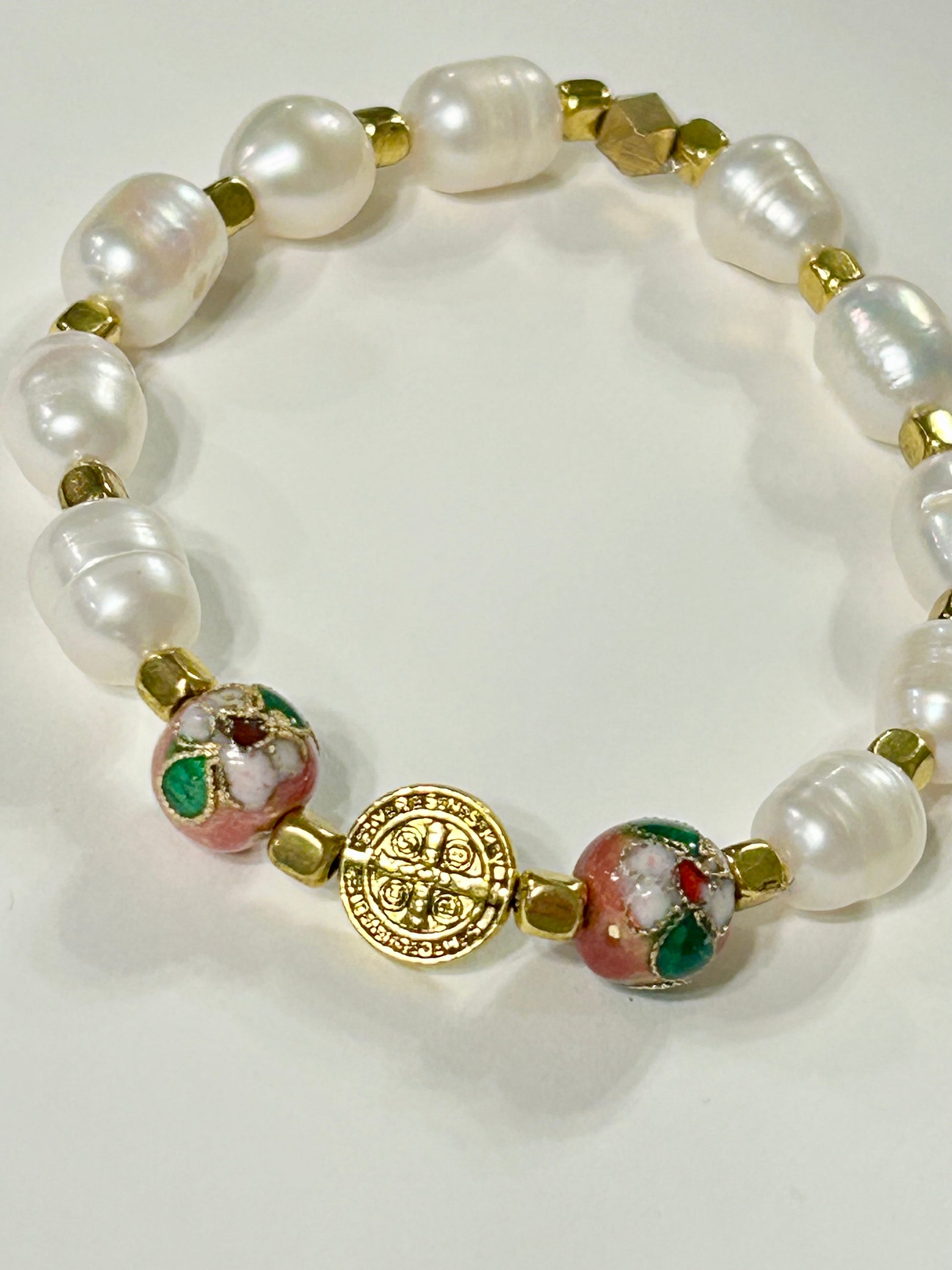 Pink Cloisonne St. Benedict Rosary Bracelet