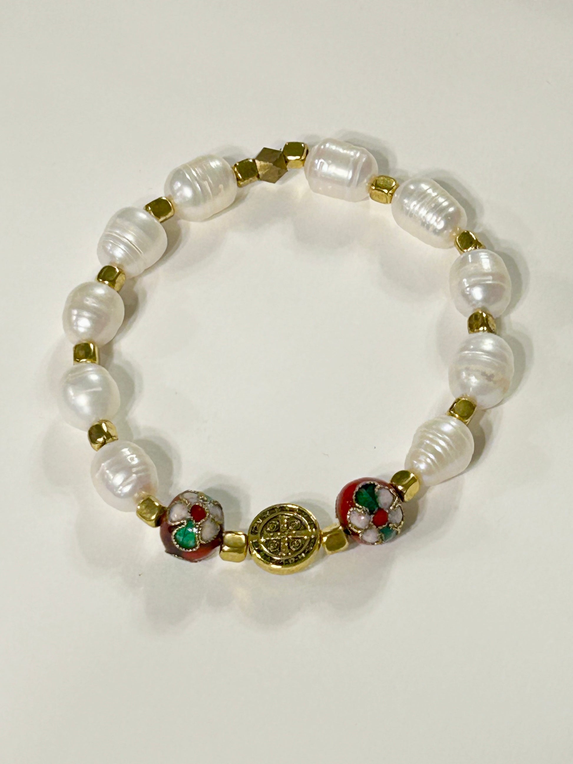 Red Cloisonne St. Benedict Rosary Bracelet