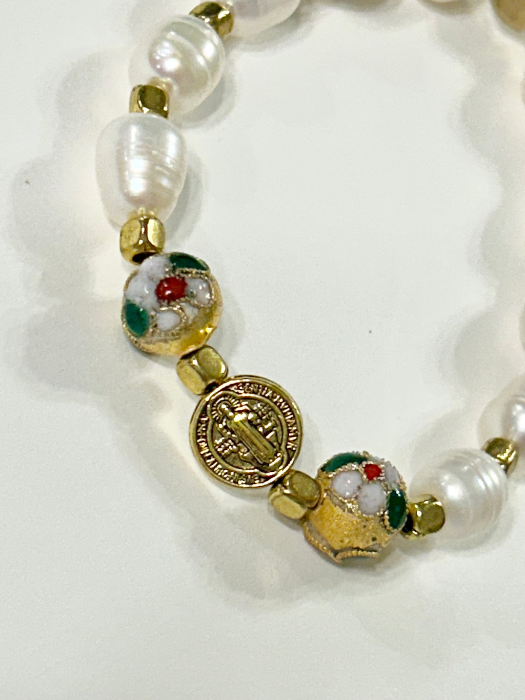 Gold Cloisonne St. Benedict Rosary Bracelet