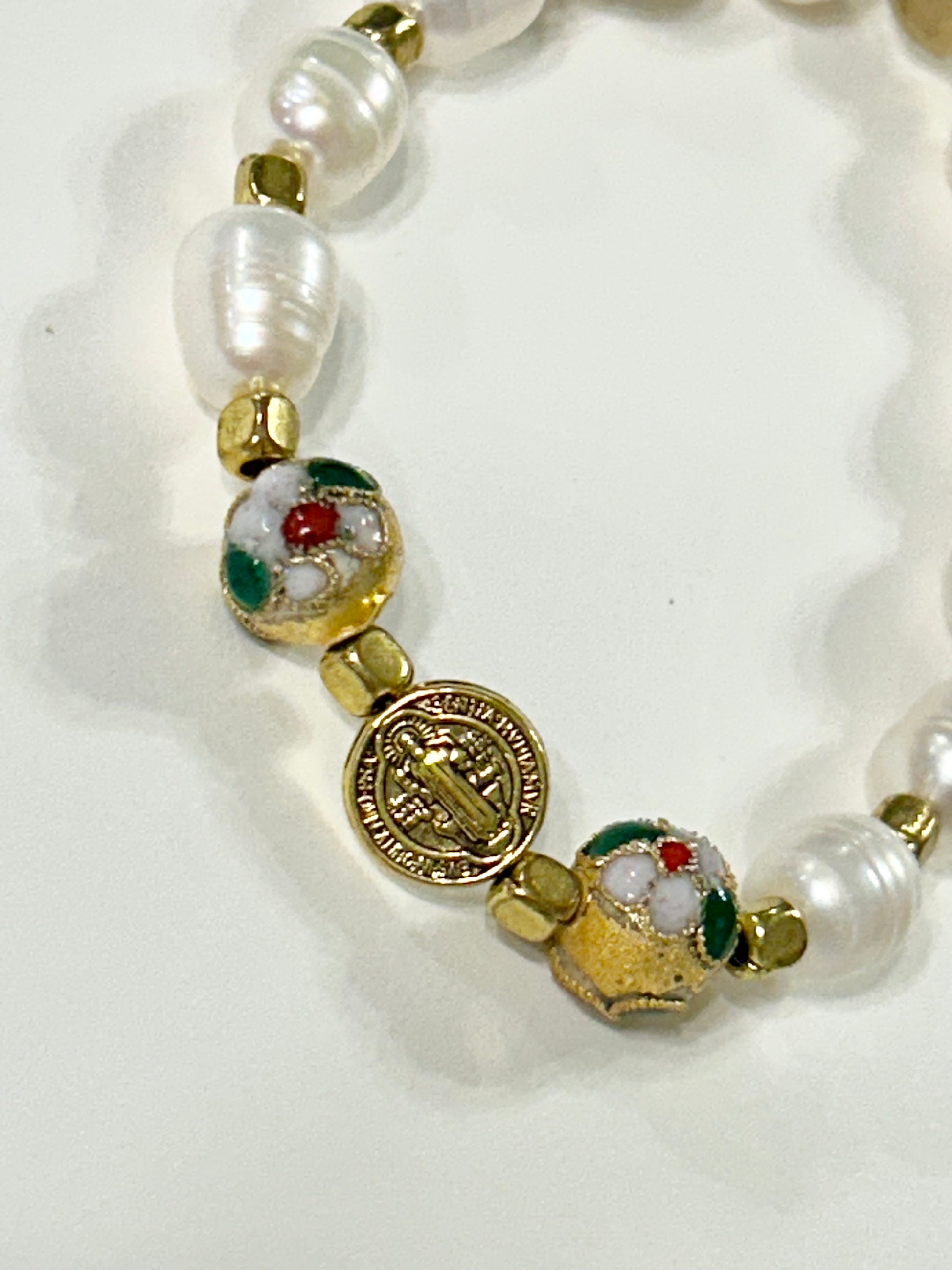 Gold Cloisonne St. Benedict Rosary Bracelet