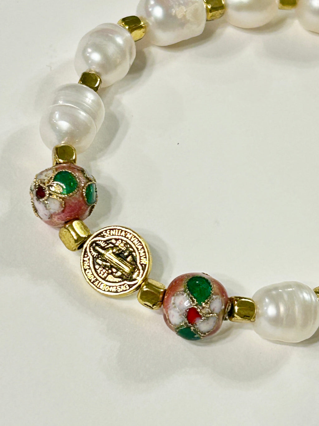 Pink Cloisonne St. Benedict Rosary Bracelet