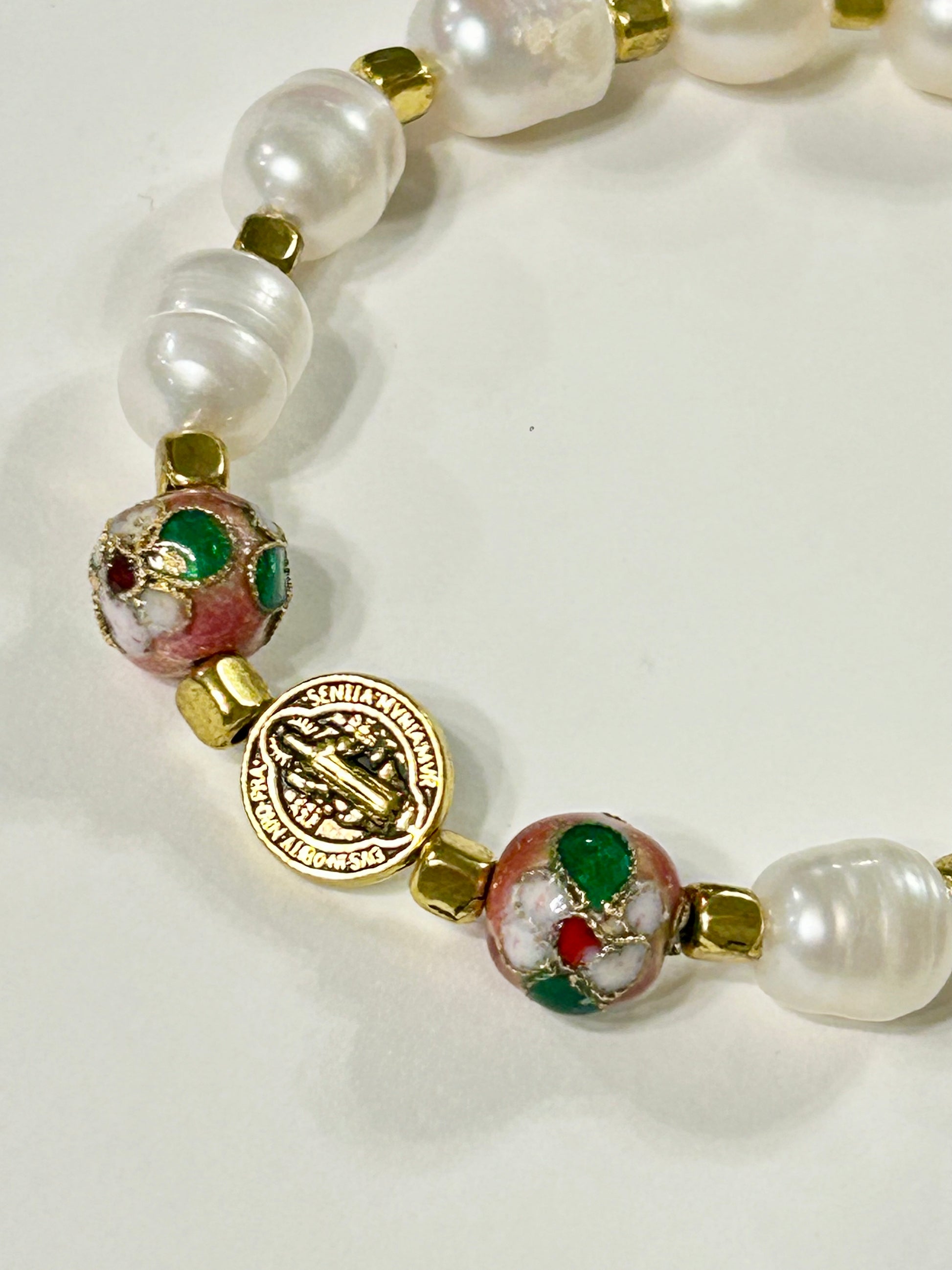 Pink Cloisonne St. Benedict Rosary Bracelet