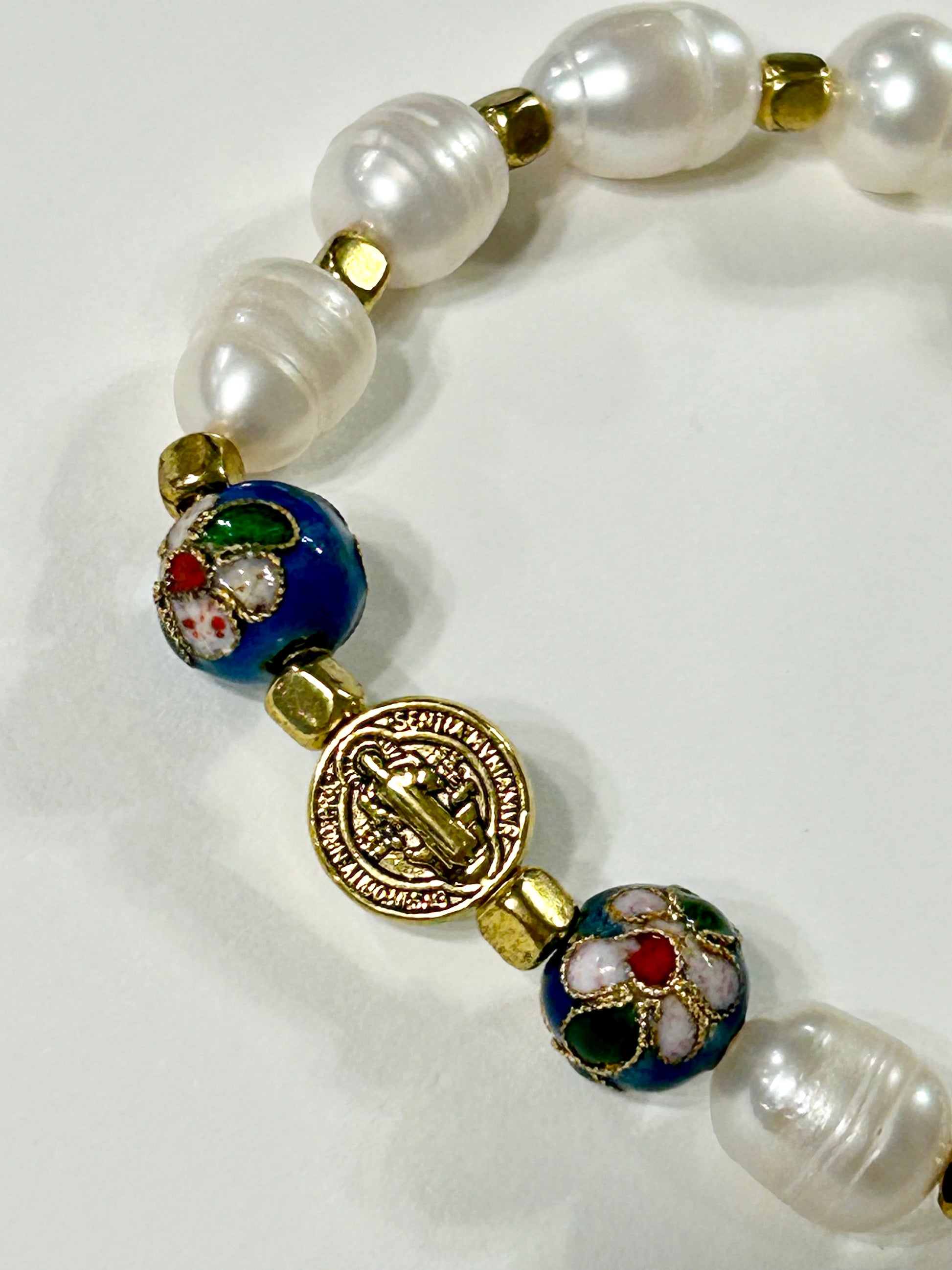 Blue Cloisonne St. Benedict Rosary Bracelet