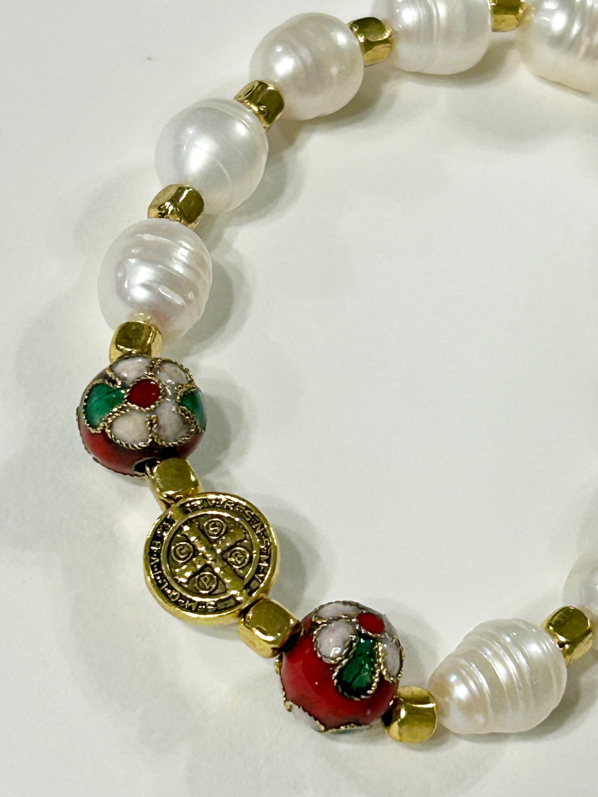 Red Cloisonne St. Benedict Rosary Bracelet
