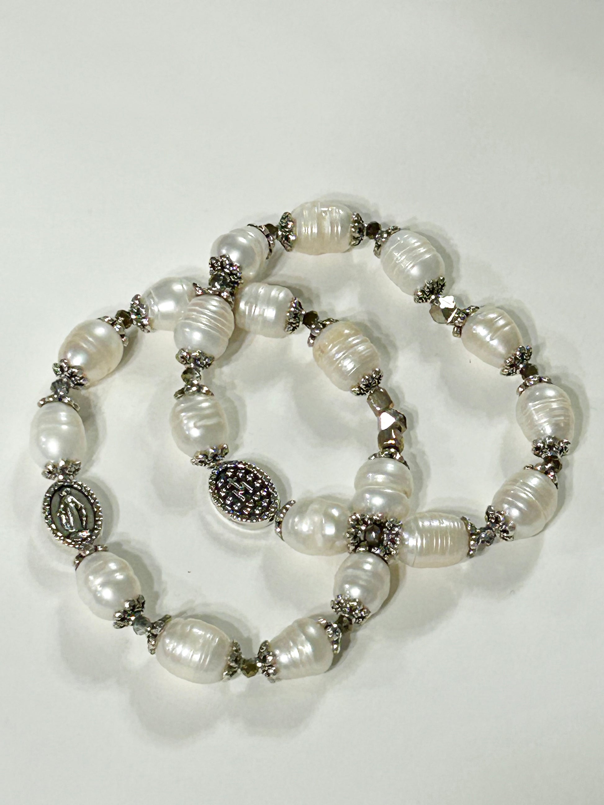 White Freshwater Pearl Miraculous Rosary Bracelet