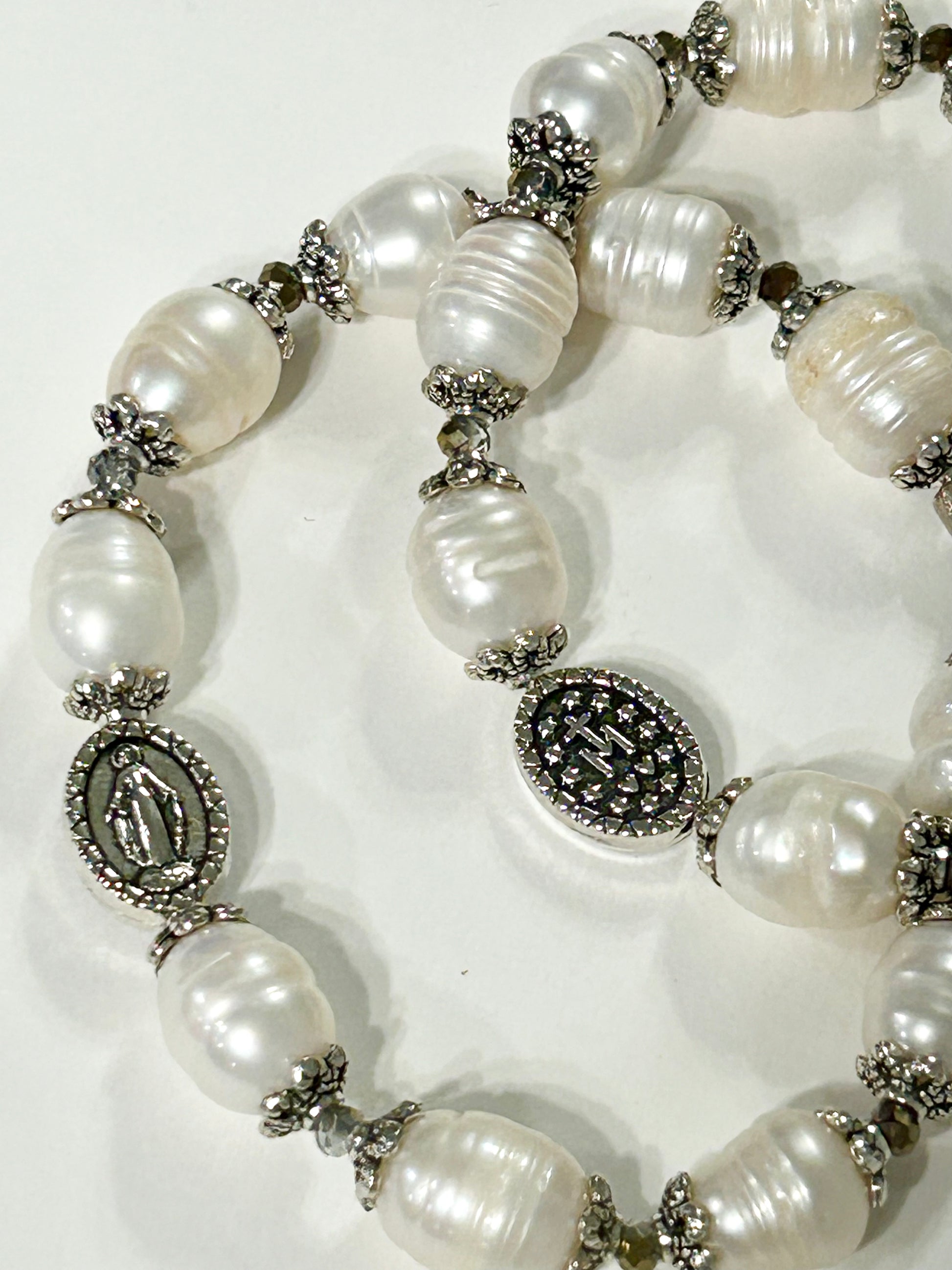 White Freshwater Pearl Miraculous Rosary Bracelet