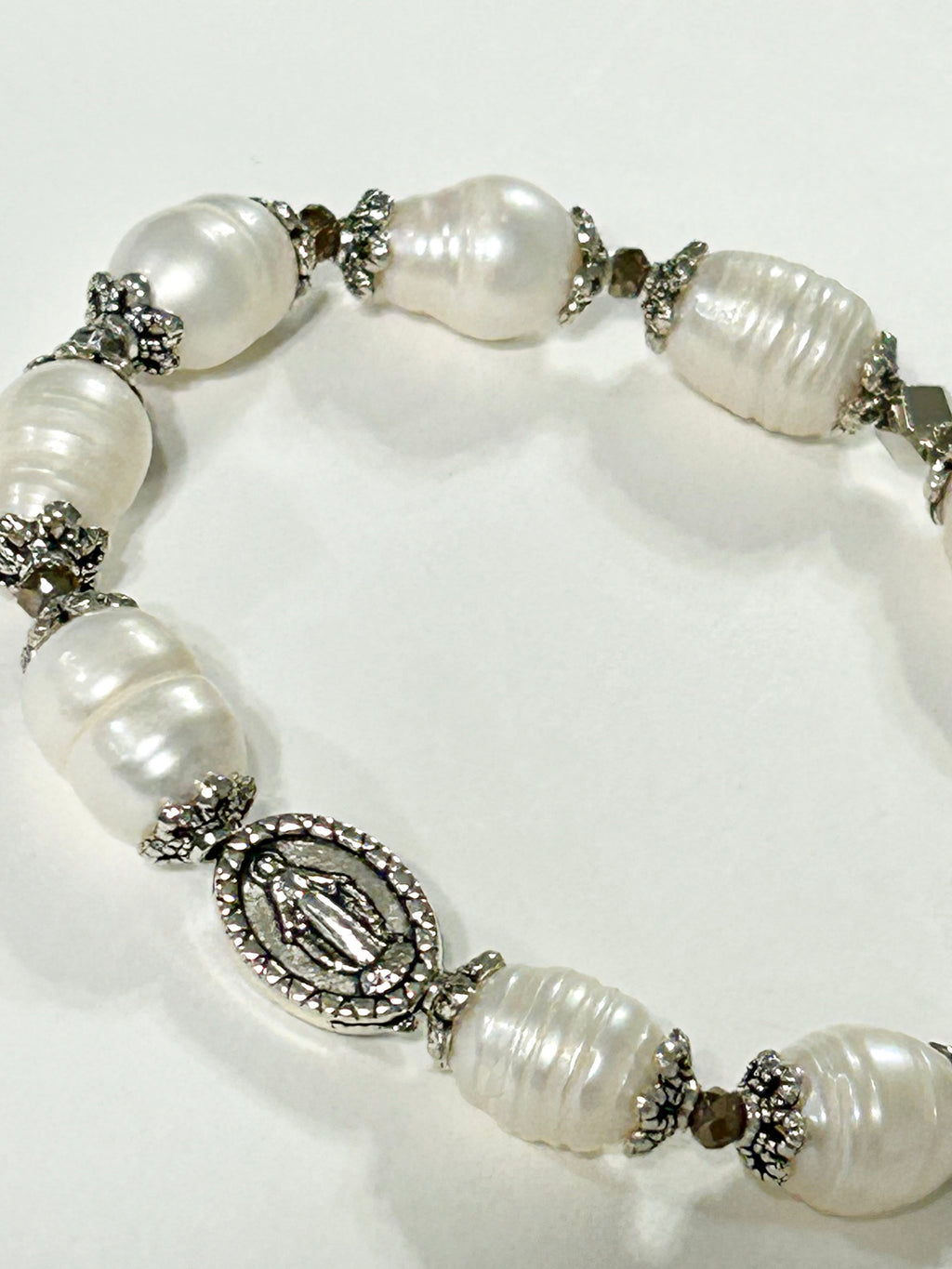 White Freshwater Pearl Miraculous Rosary Bracelet
