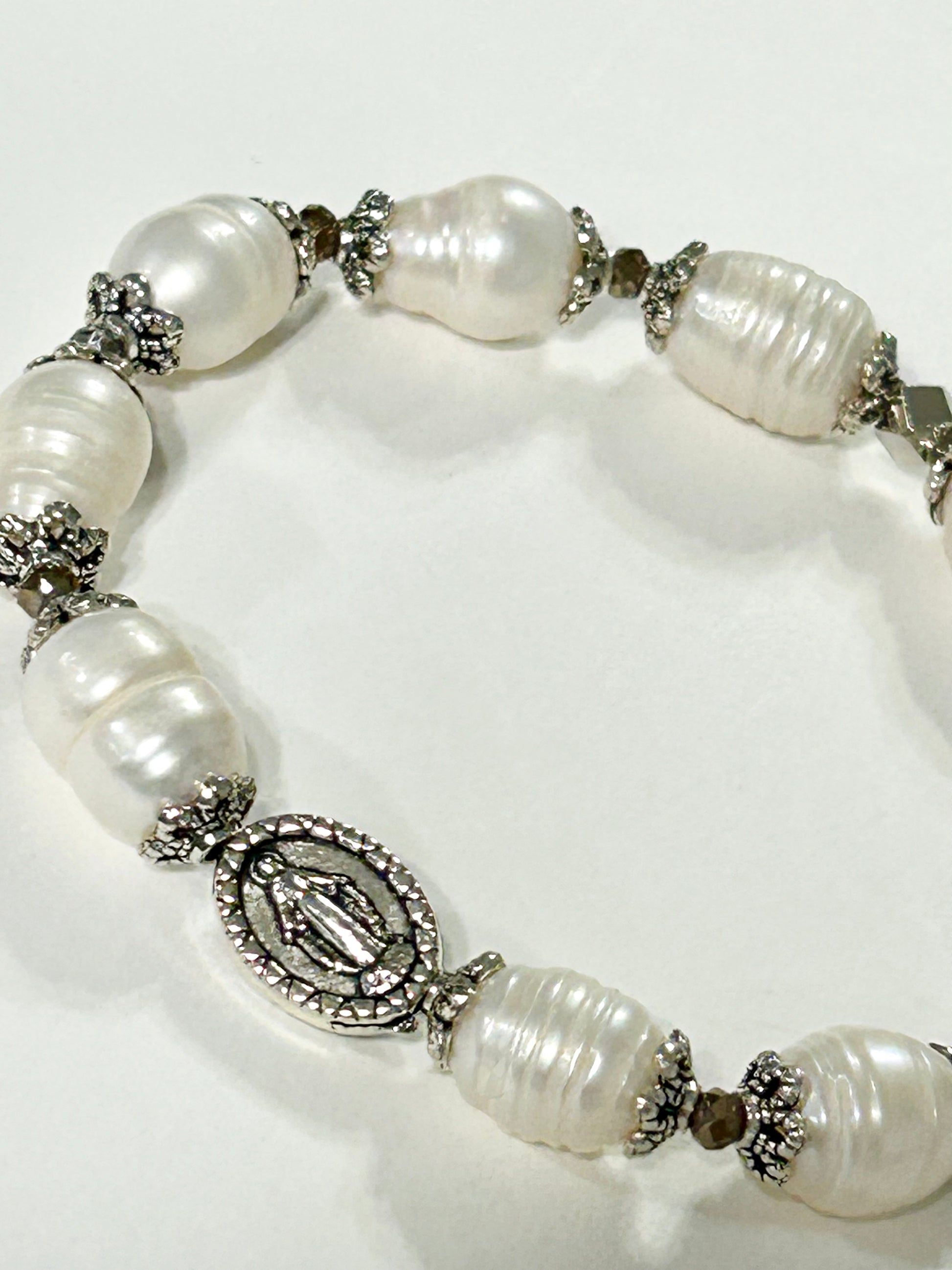 White Freshwater Pearl Miraculous Rosary Bracelet