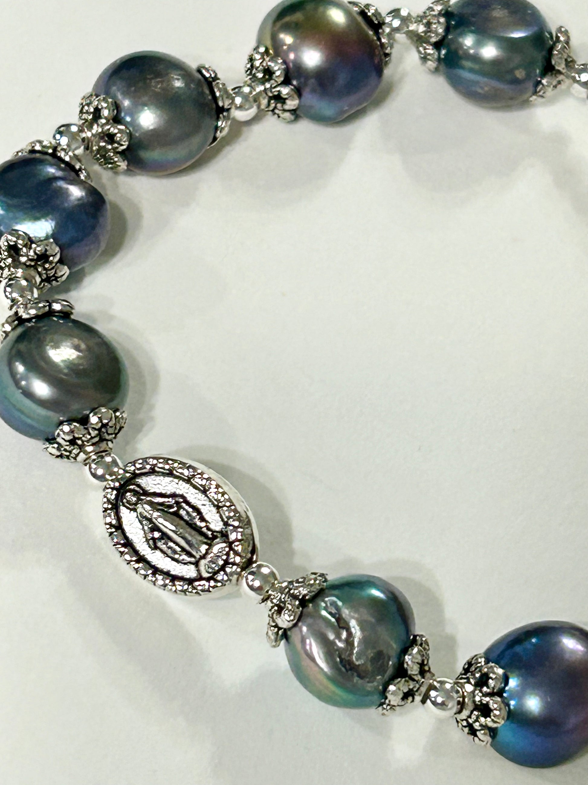 Peacock Freshwater Pearl Miraculous Rosary Bracelet