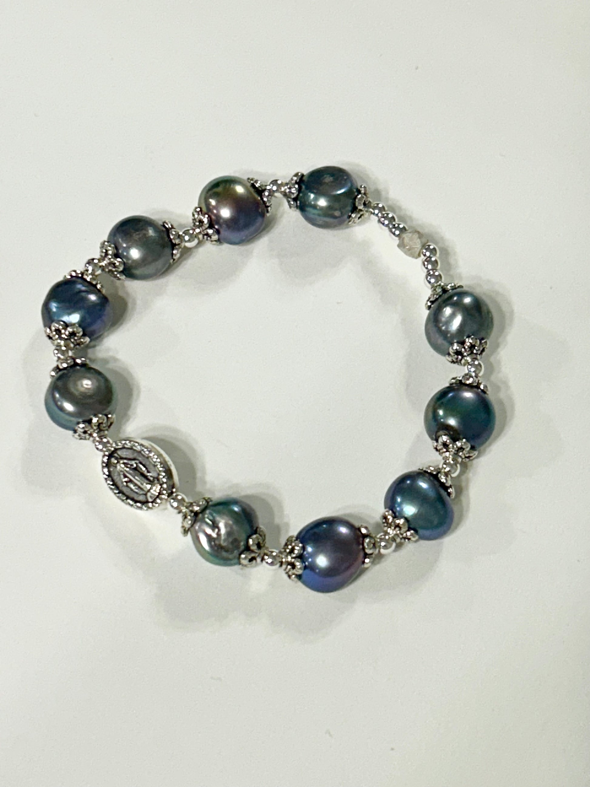 Peacock Freshwater Pearl Miraculous Rosary Bracelet