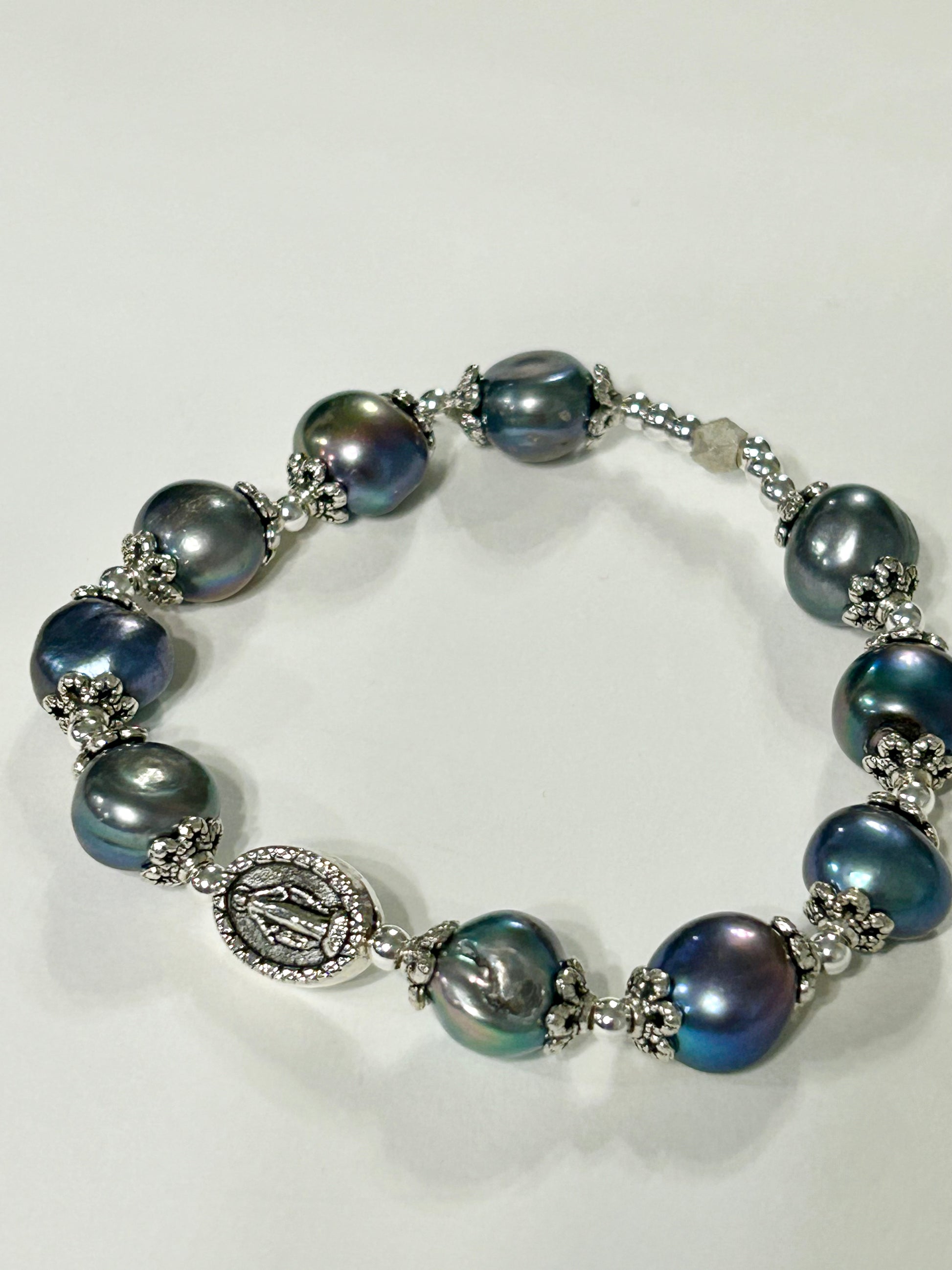 Peacock Freshwater Pearl Miraculous Rosary Bracelet