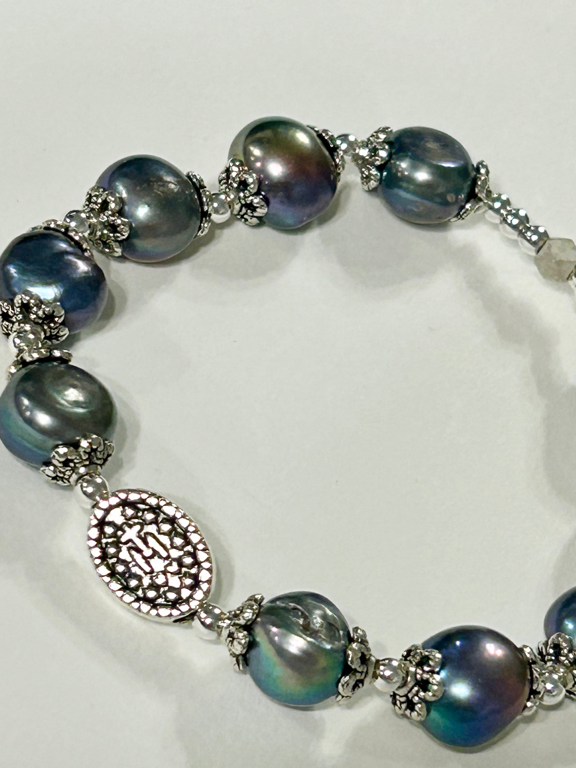 Peacock Freshwater Pearl Miraculous Rosary Bracelet