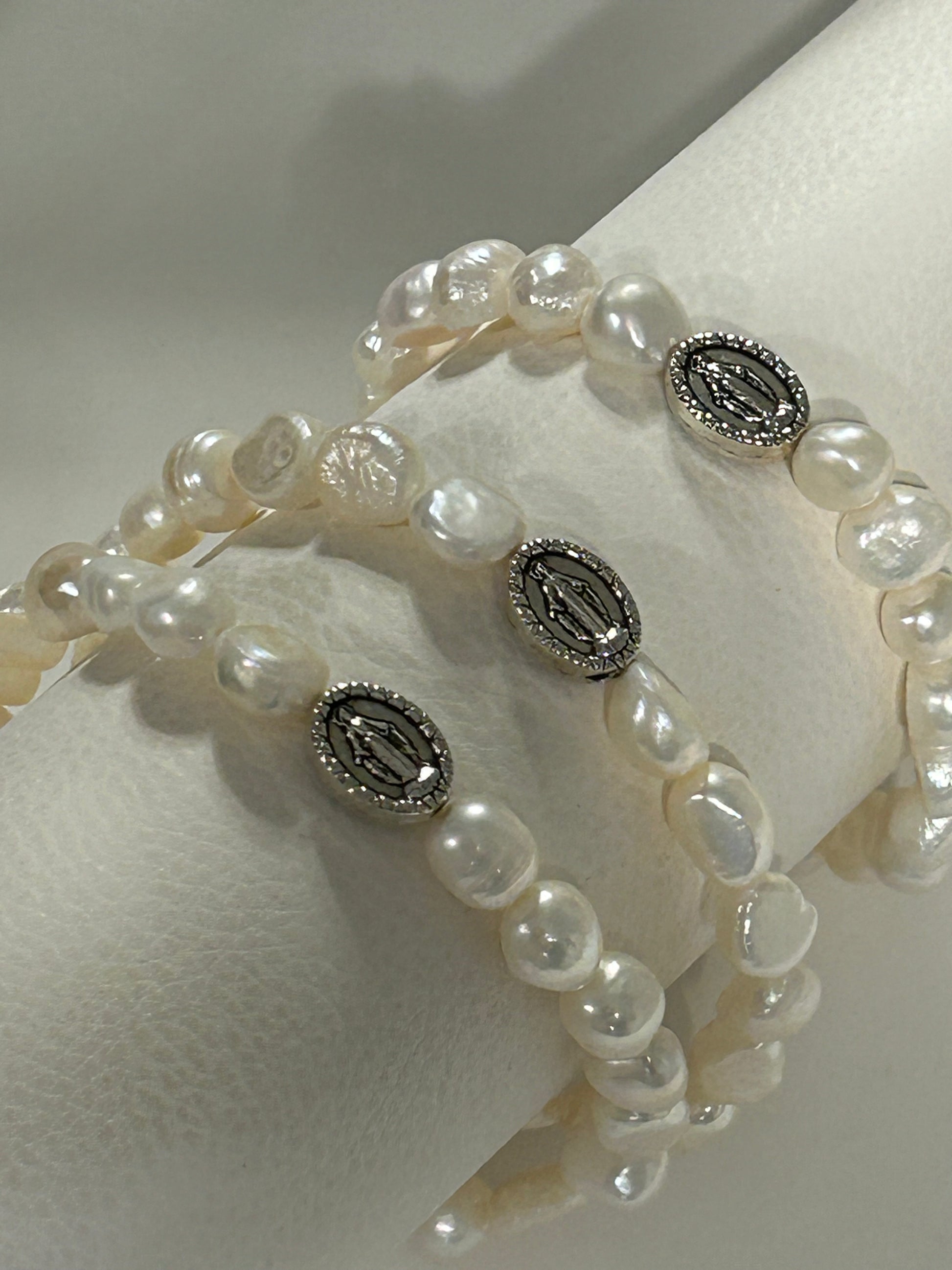 Freshwater Pearl Miraculous Mary Two Decade Rosary Bracelet