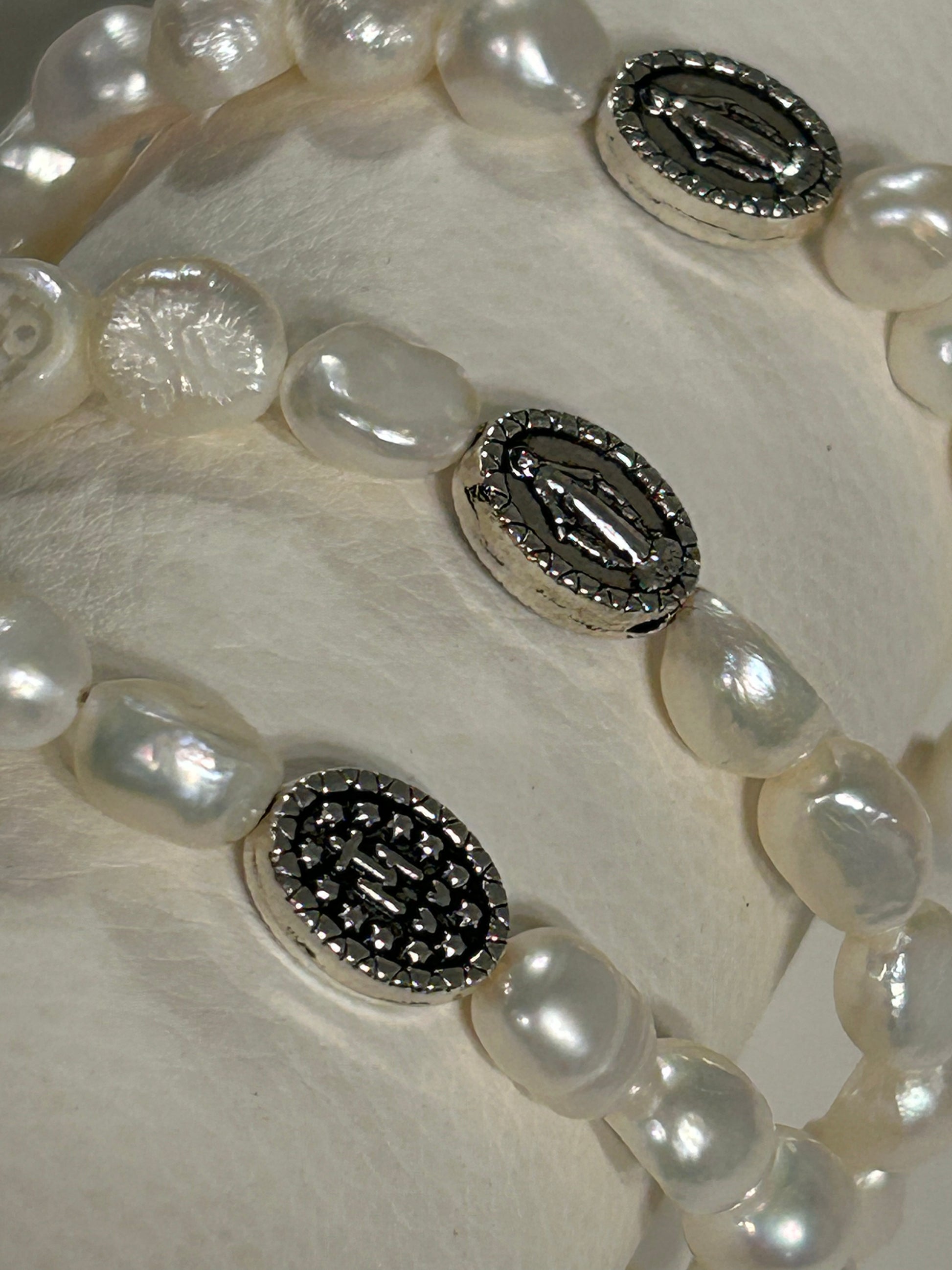 Freshwater Pearl Miraculous Mary Two Decade Rosary Bracelet