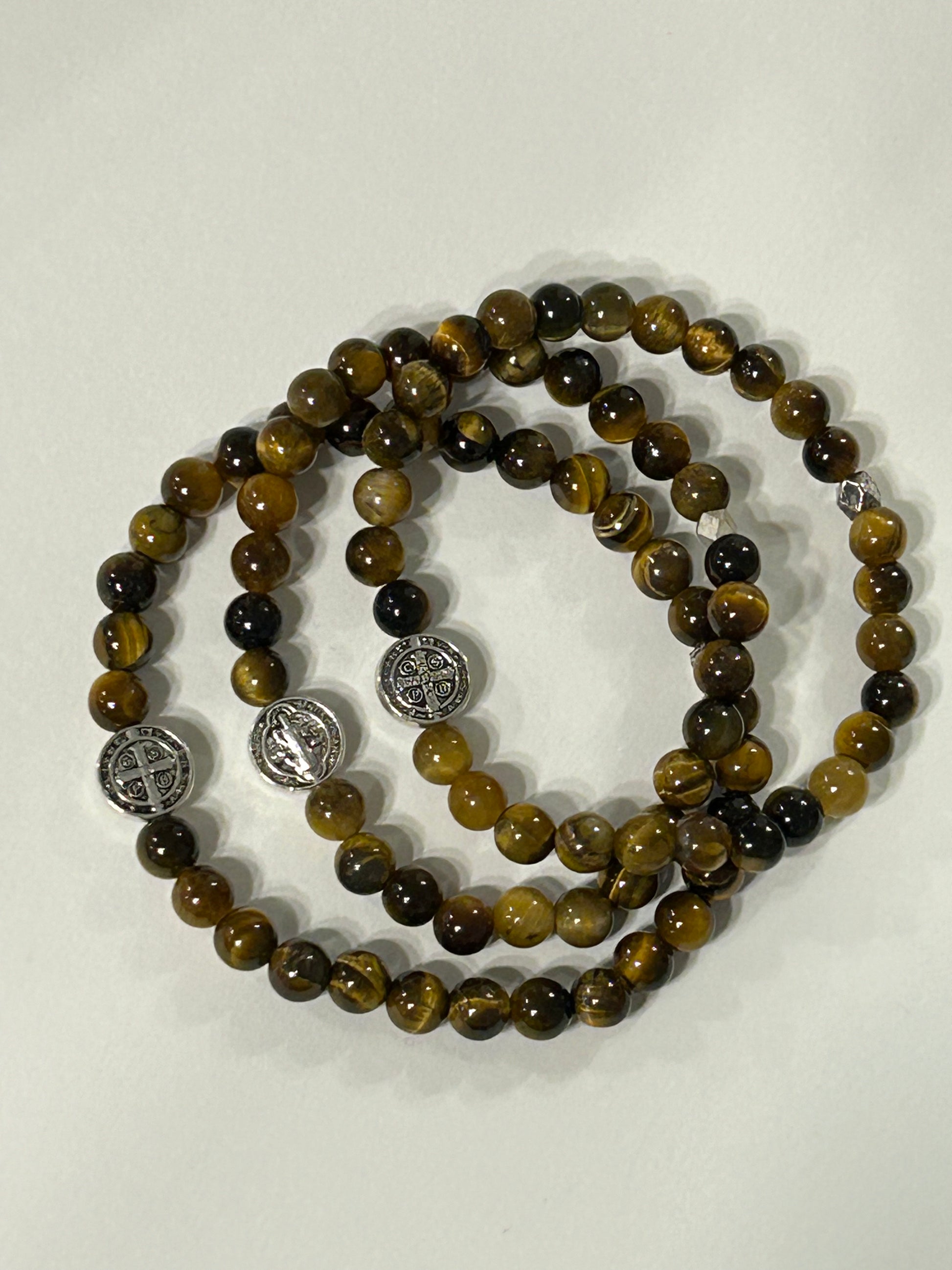 Silver St. Benedict Tigers Eye Bracelet