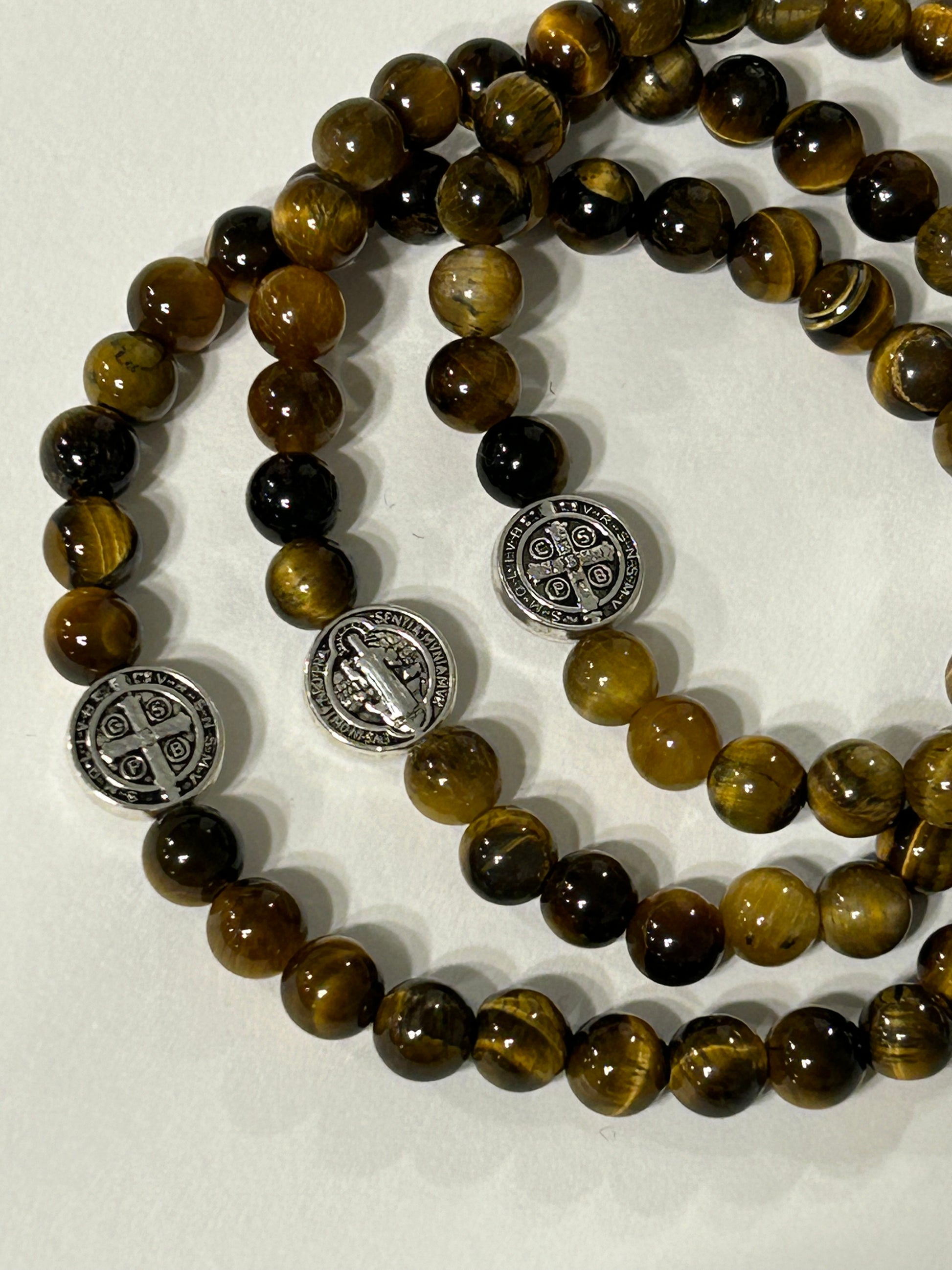 Silver St. Benedict Tigers Eye Bracelet