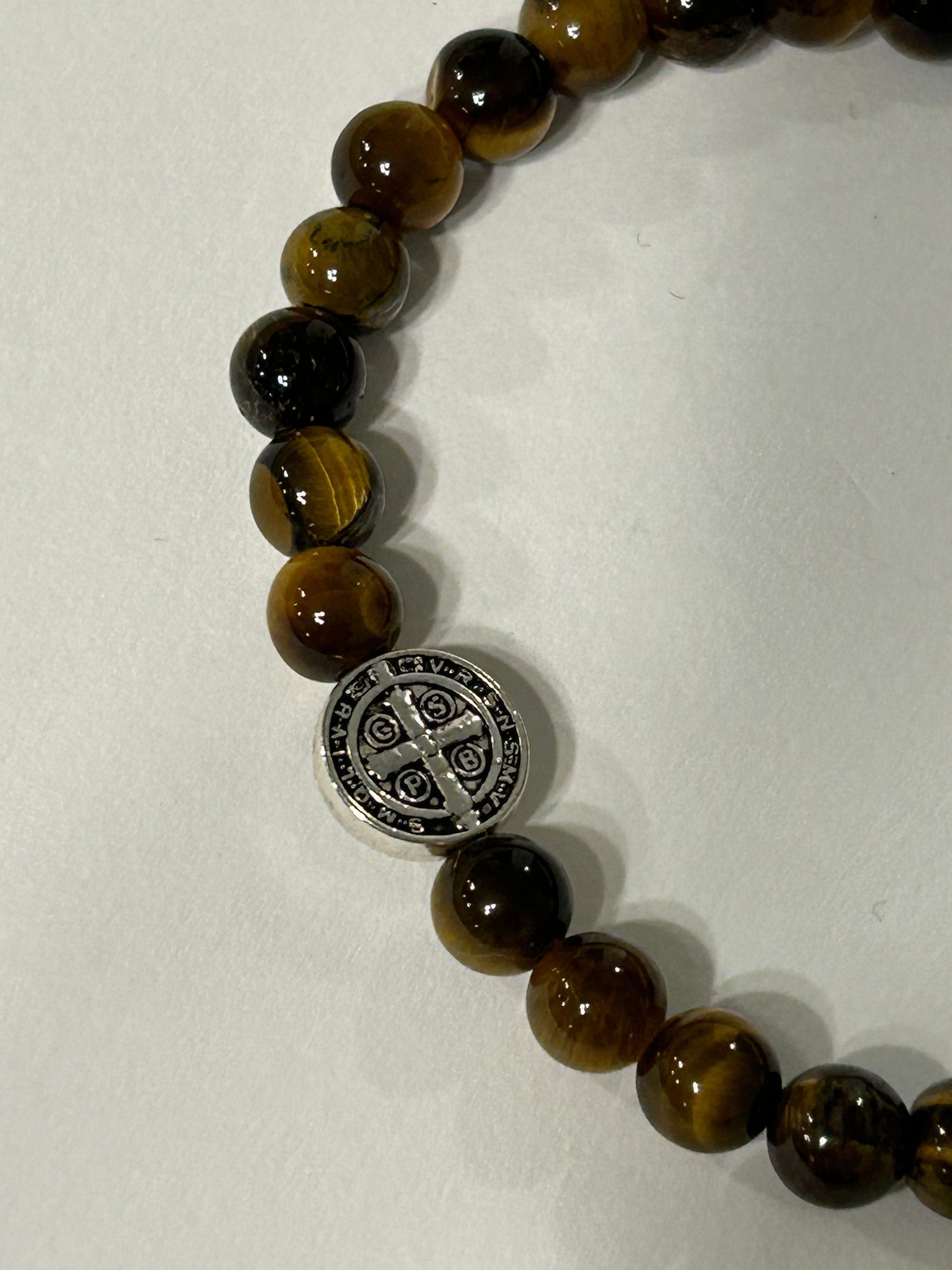 Silver St. Benedict Tigers Eye Bracelet