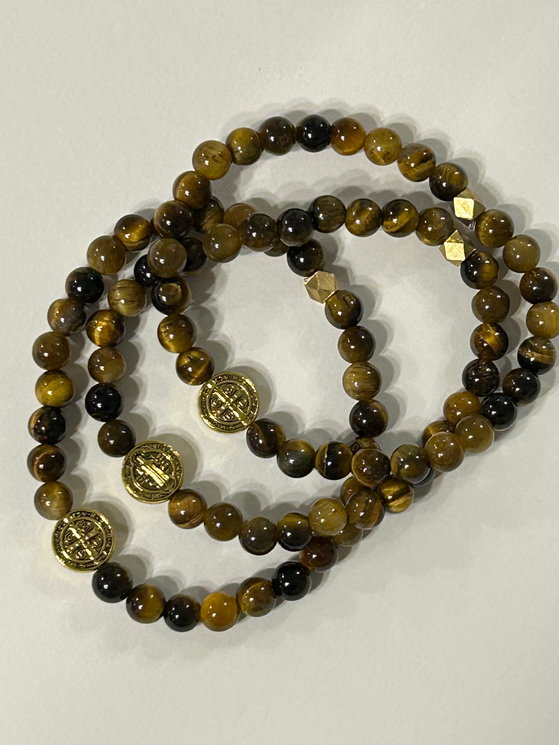 Gold St. Benedict Tigers Eye Bracelet