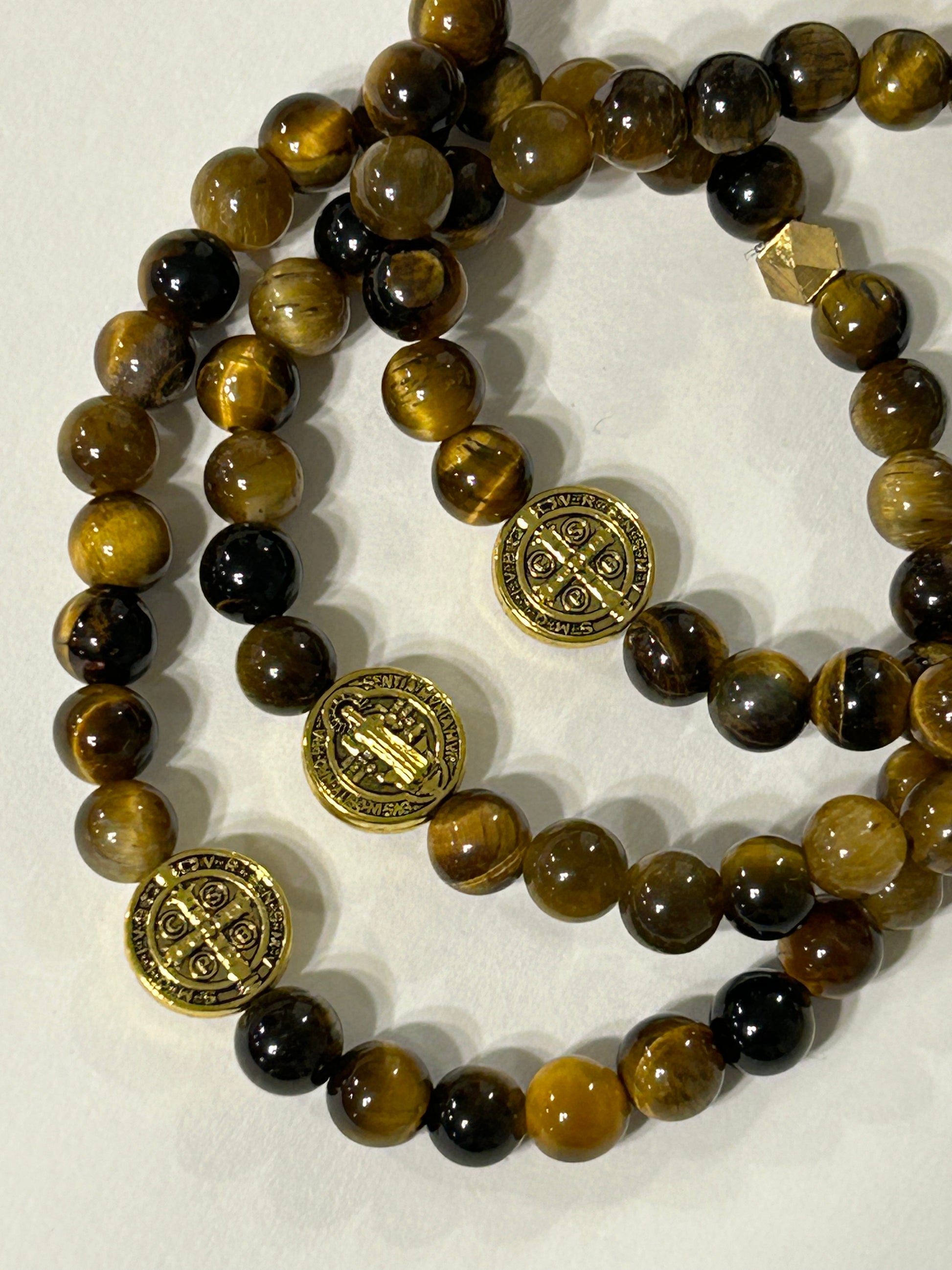 Gold St. Benedict Tigers Eye Bracelet