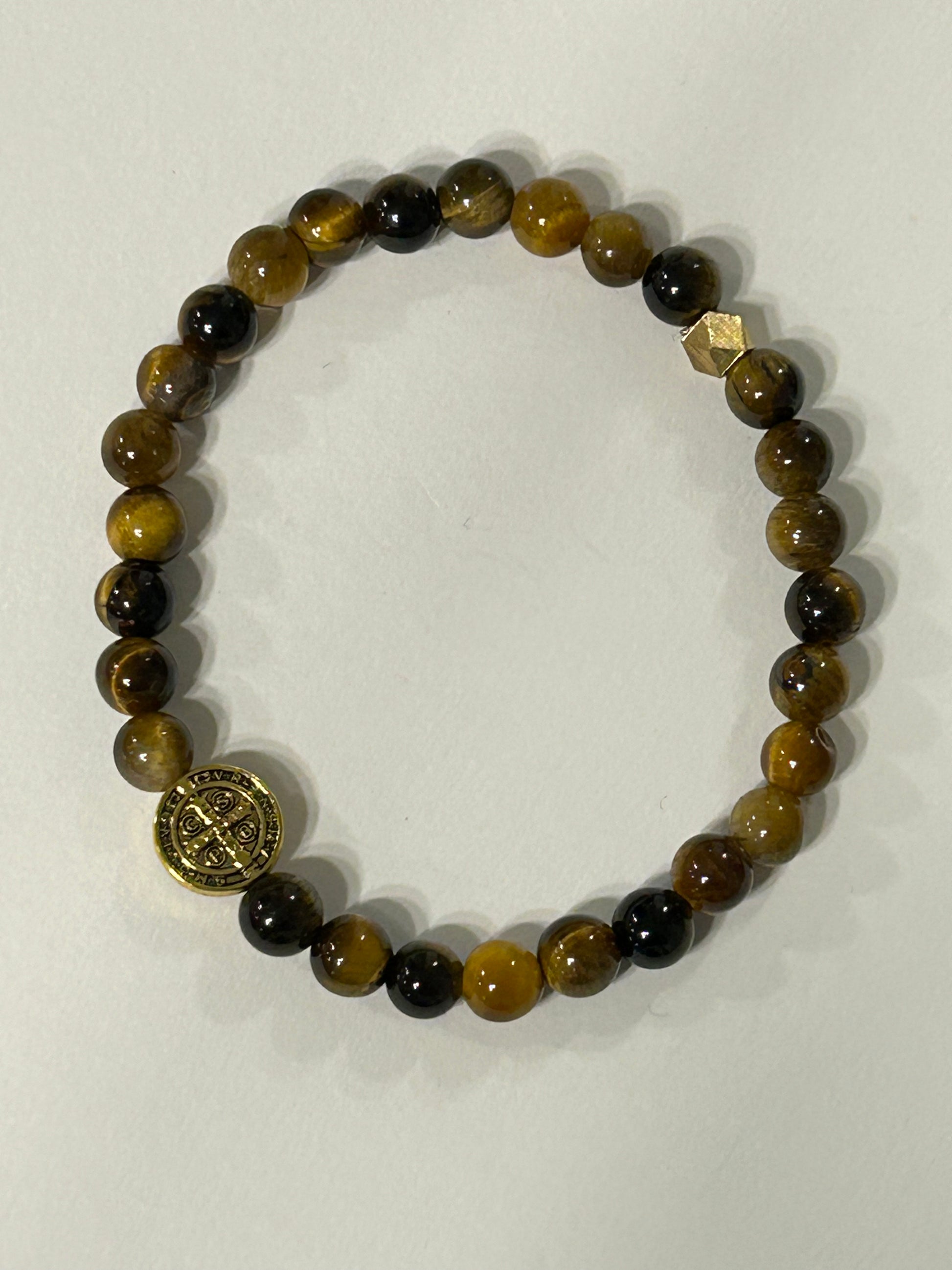 Gold St. Benedict Tigers Eye Bracelet