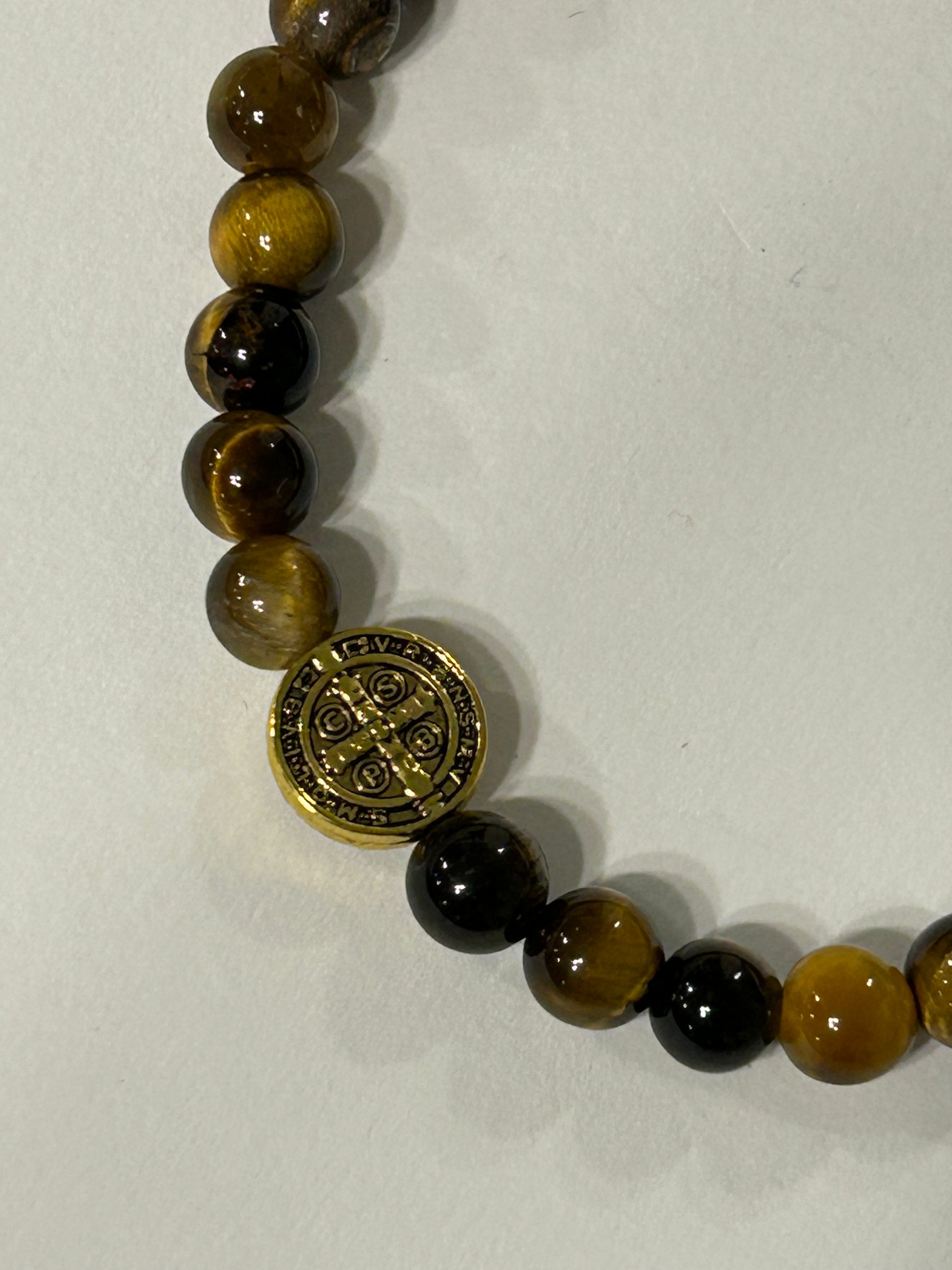 Gold St. Benedict Tigers Eye Bracelet
