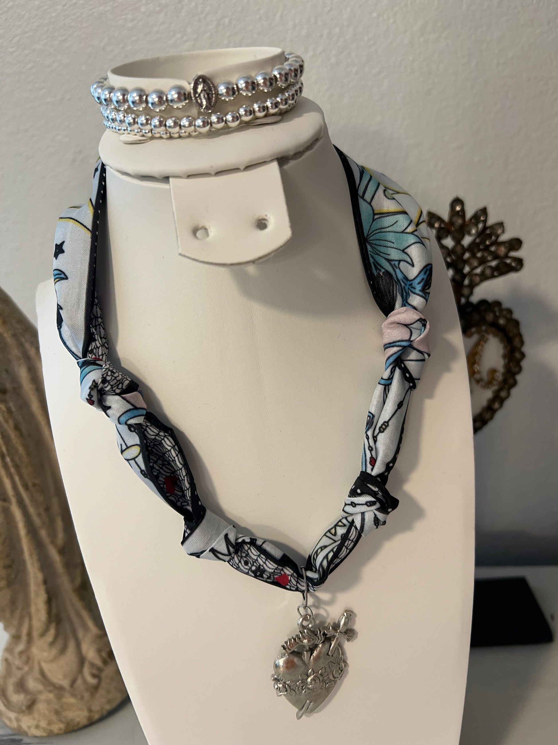 Silver Immaculate Heart Scarf Necklace