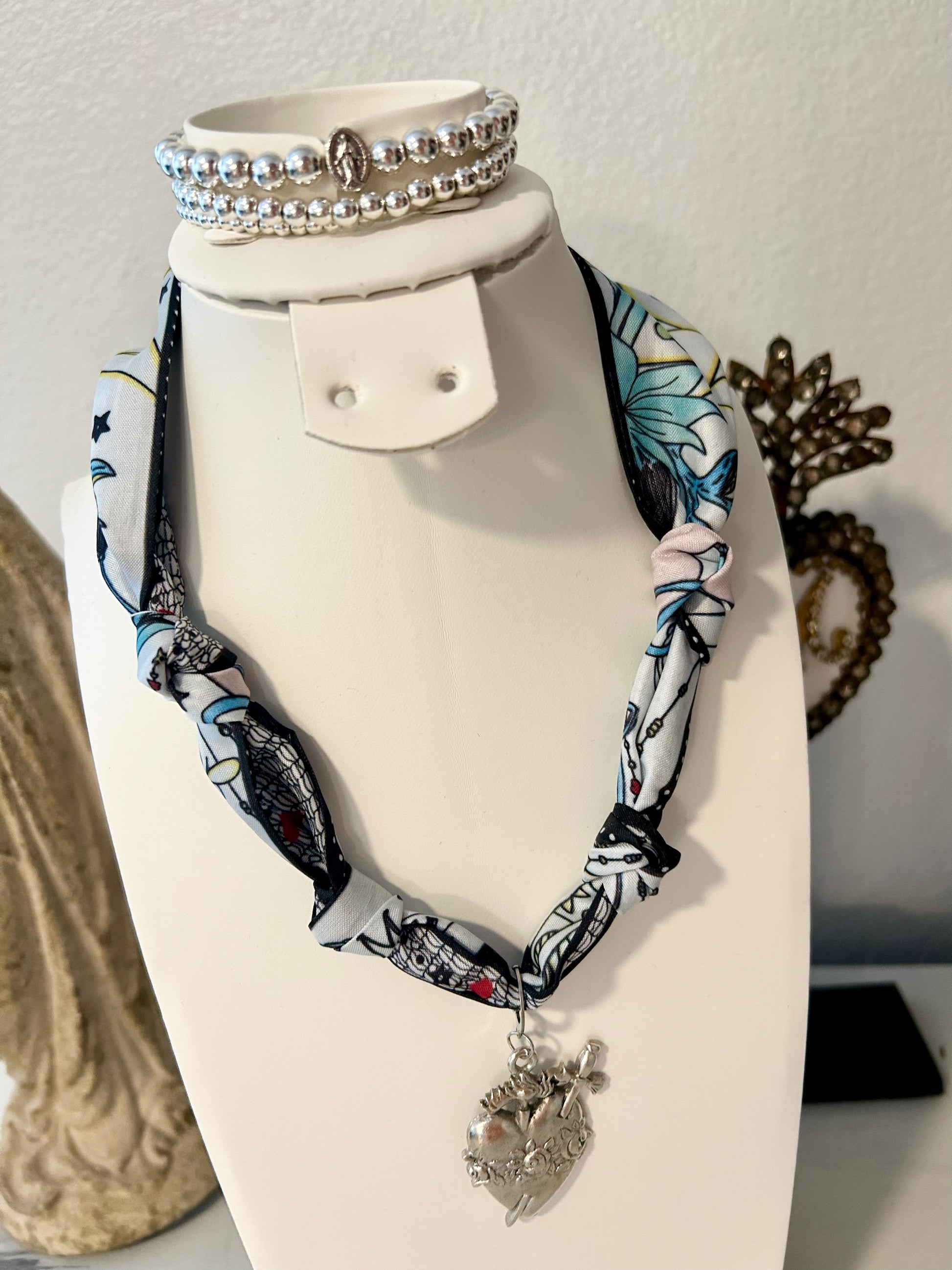 Silver Immaculate Heart Scarf Necklace