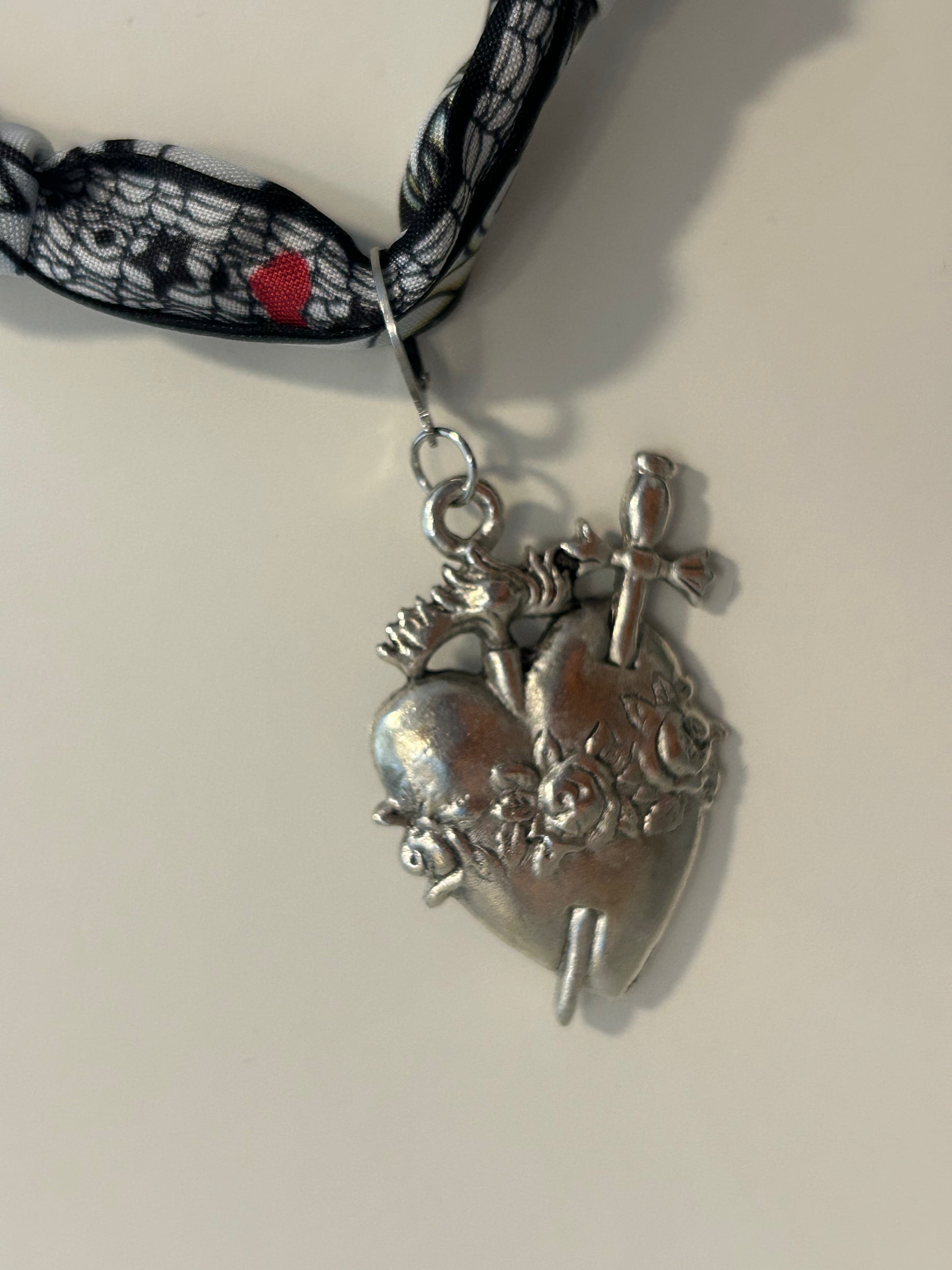 Silver Immaculate Heart Scarf Necklace
