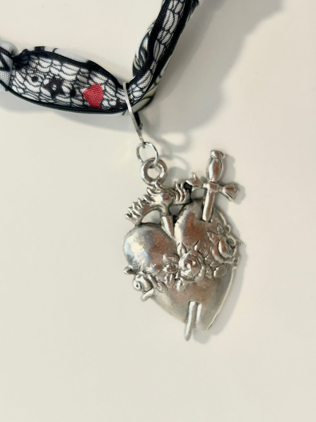 Silver Immaculate Heart Scarf Necklace
