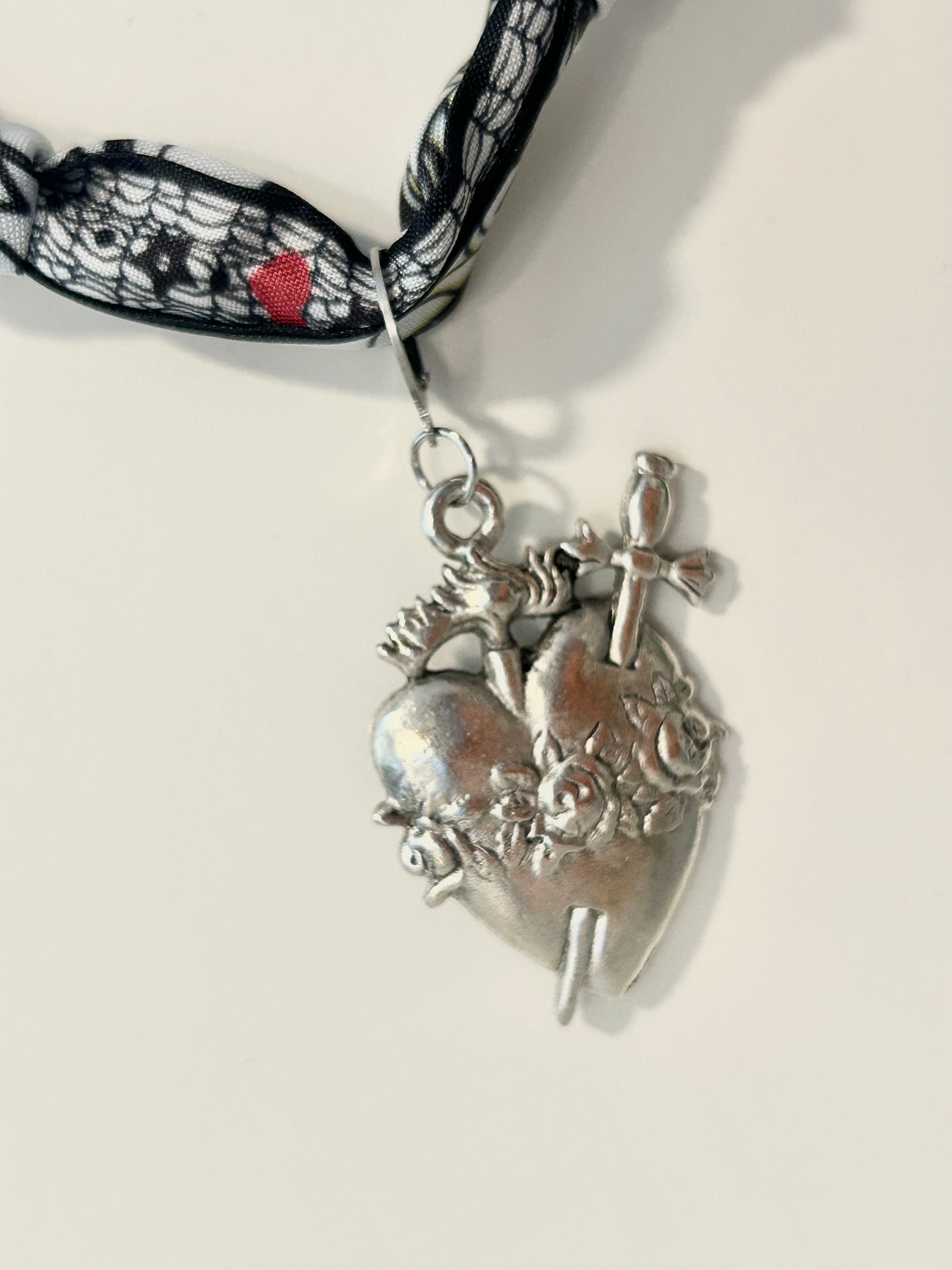 Silver Immaculate Heart Scarf Necklace
